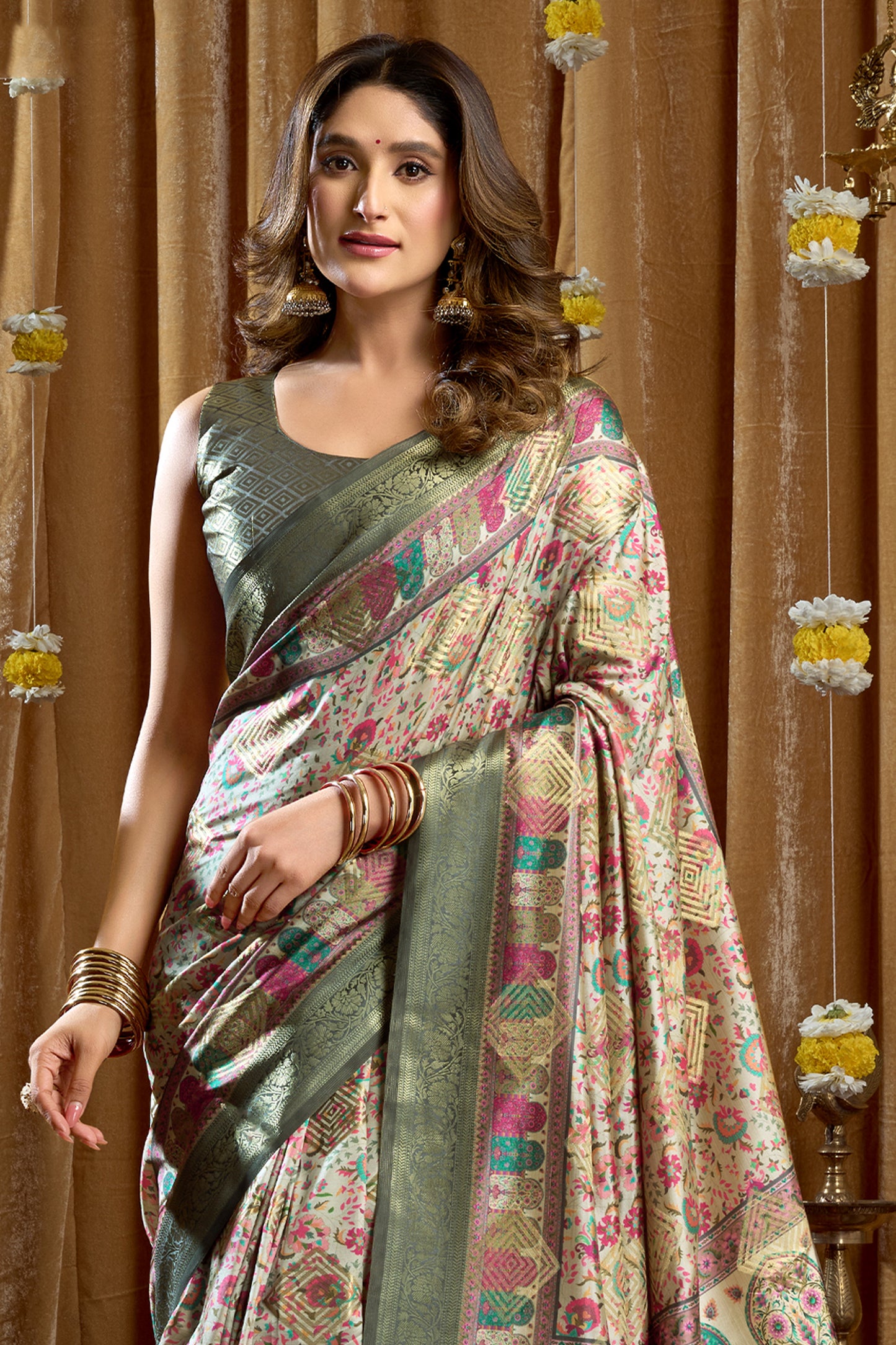 Green Printed Silk Saree-SAR12663_4_SareeButa.com