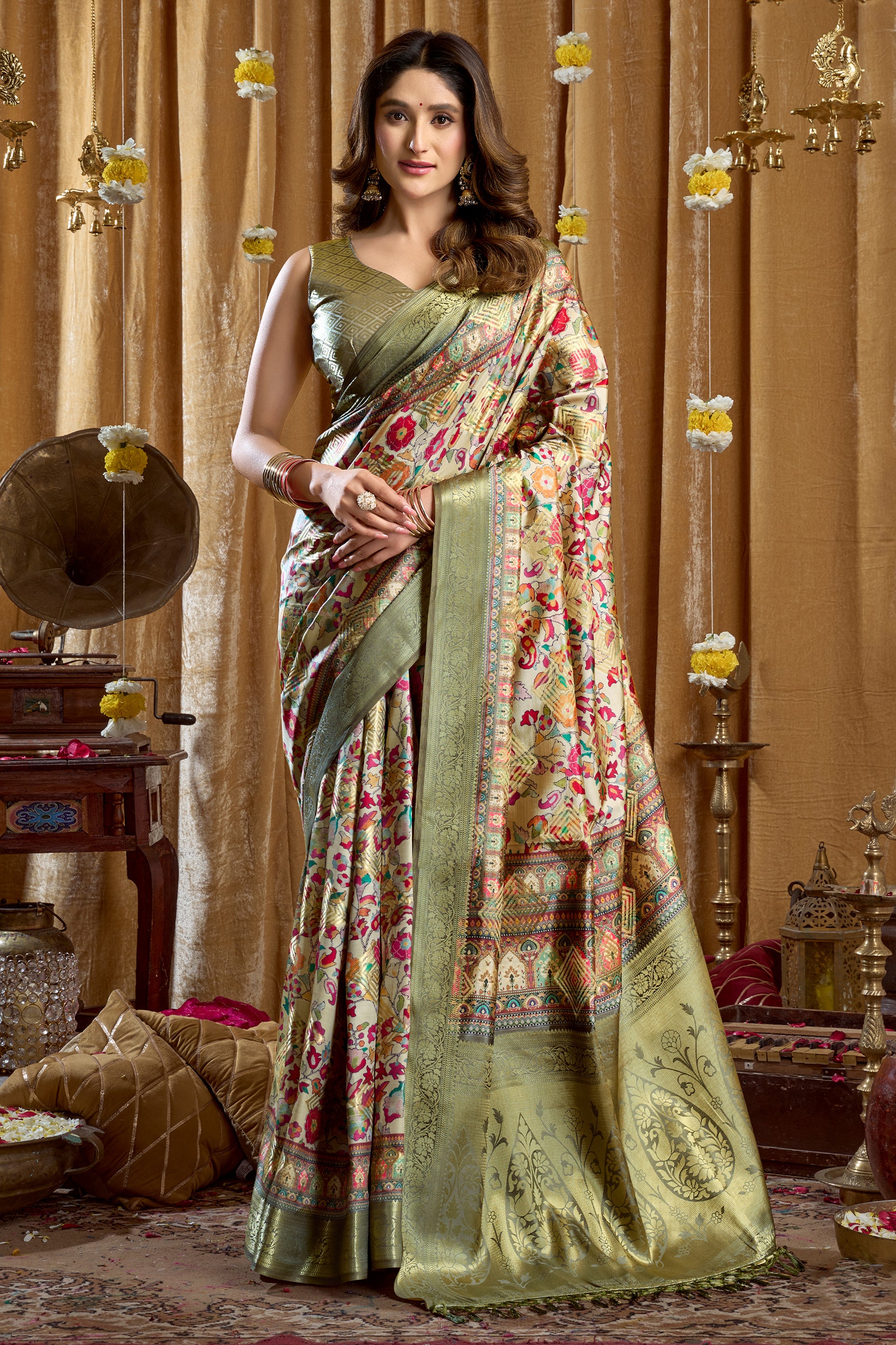 Green Printed Silk Saree-SAR12667_1_SareeButa.com