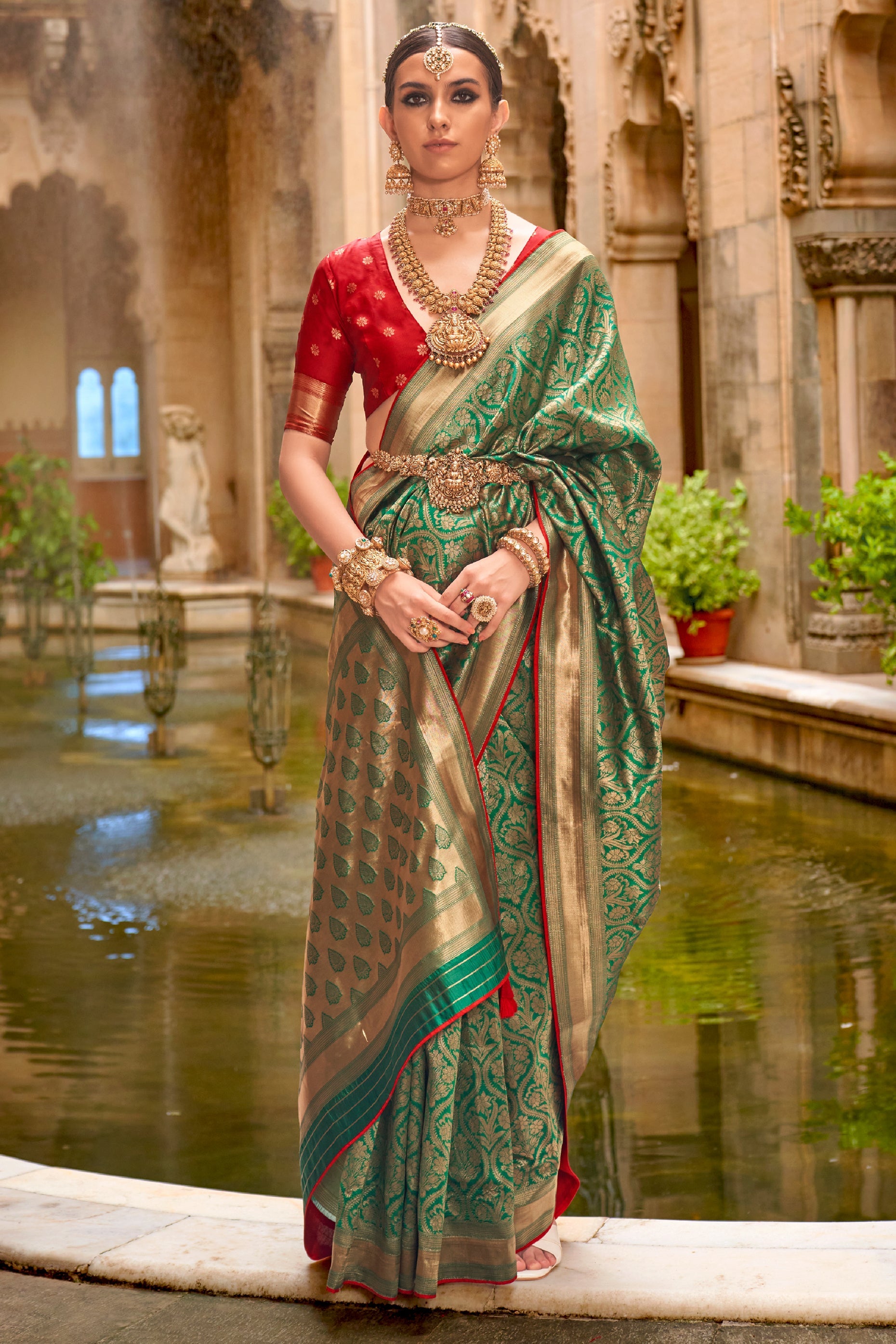 green-printed-silk-saree-zb132493_1_SareeButa.com