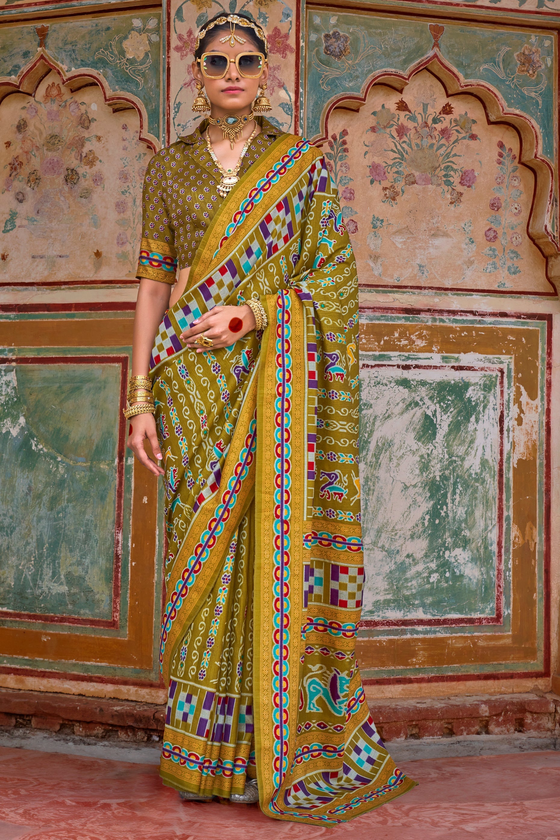 Green Printed Silk Saree-ZB133429_1_SareeButa.com