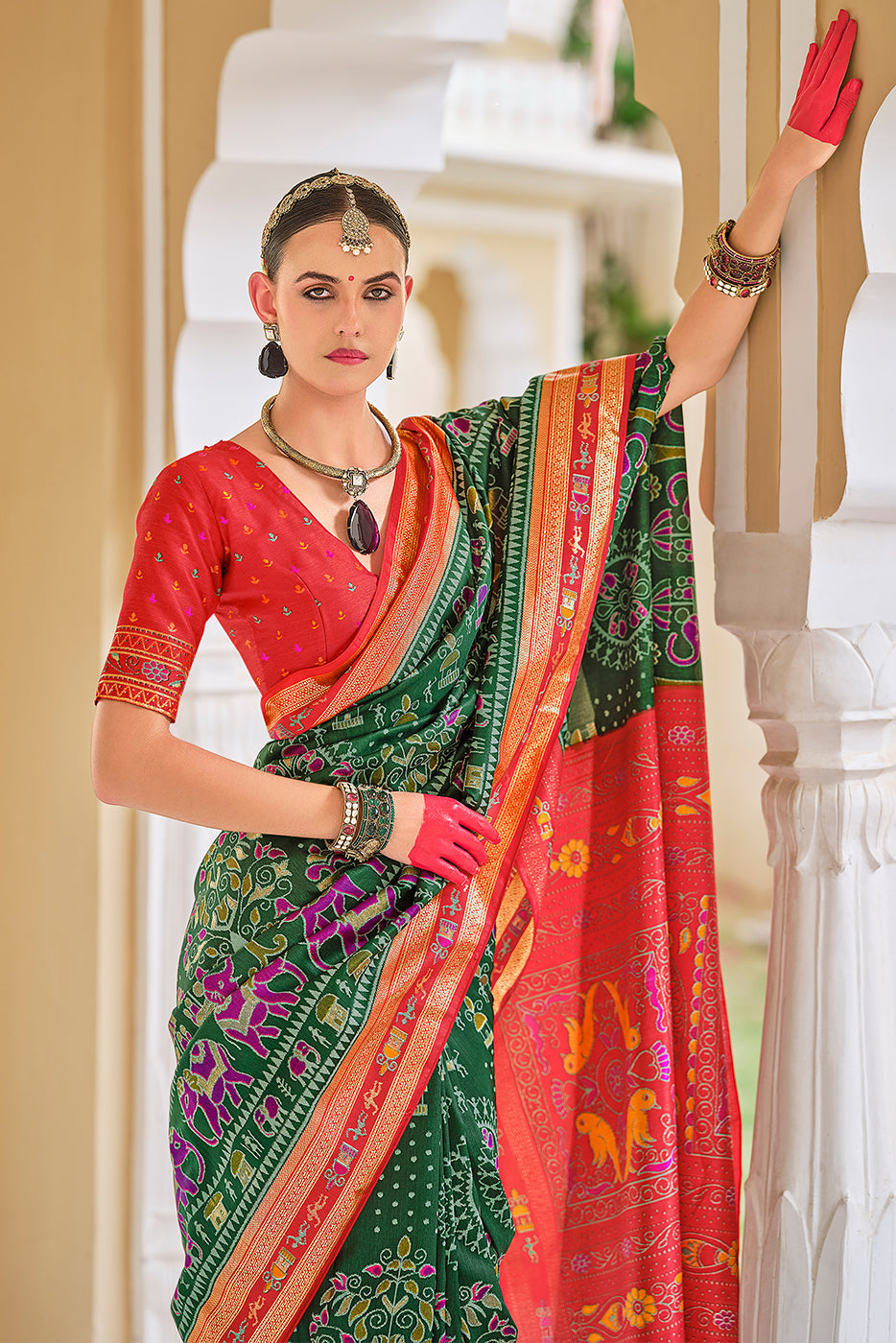 Green Printed Silk Saree-ZB133674_2_SareeButa.com