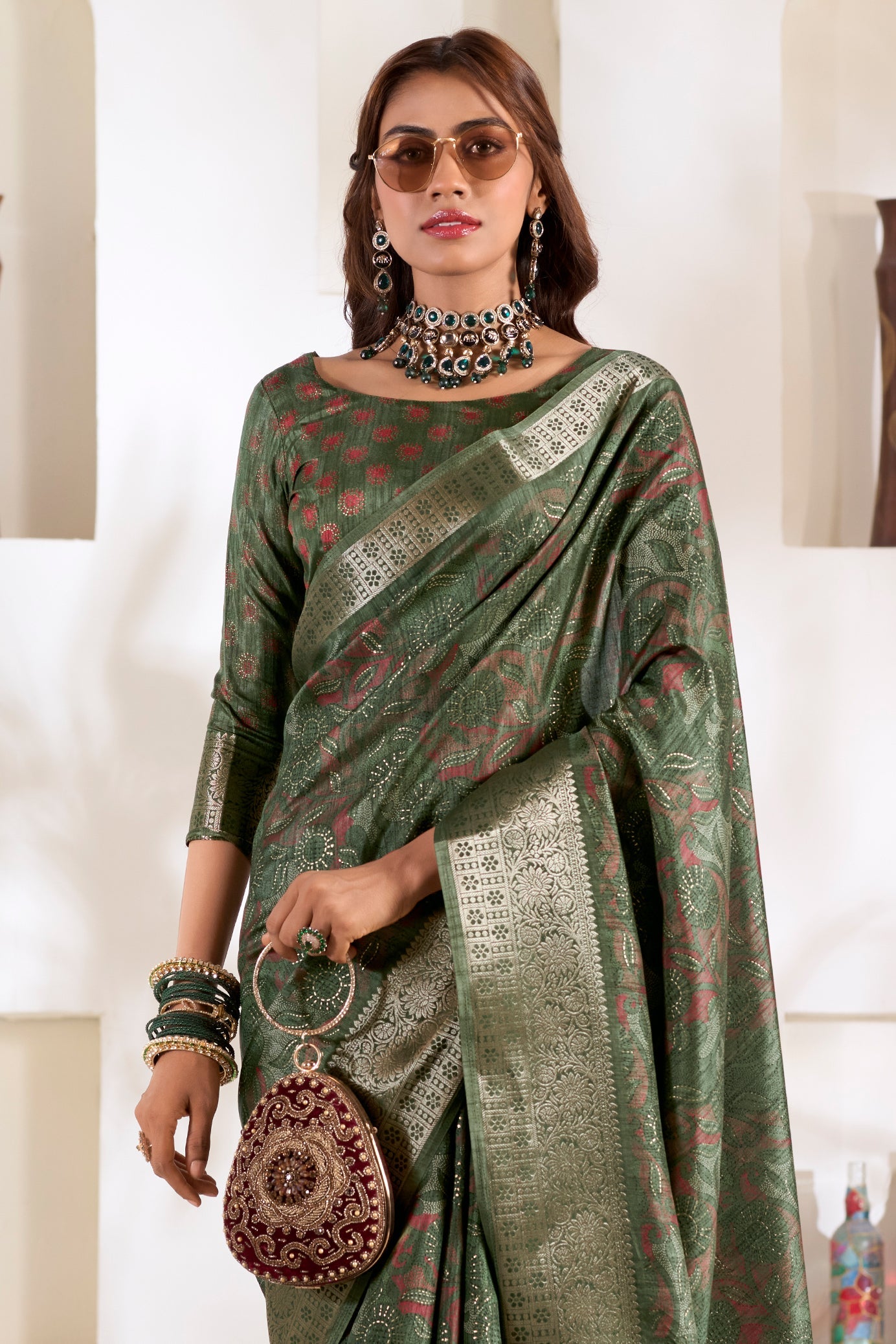 Green Printed Silk Saree-ZB133770_2_SareeButa.com