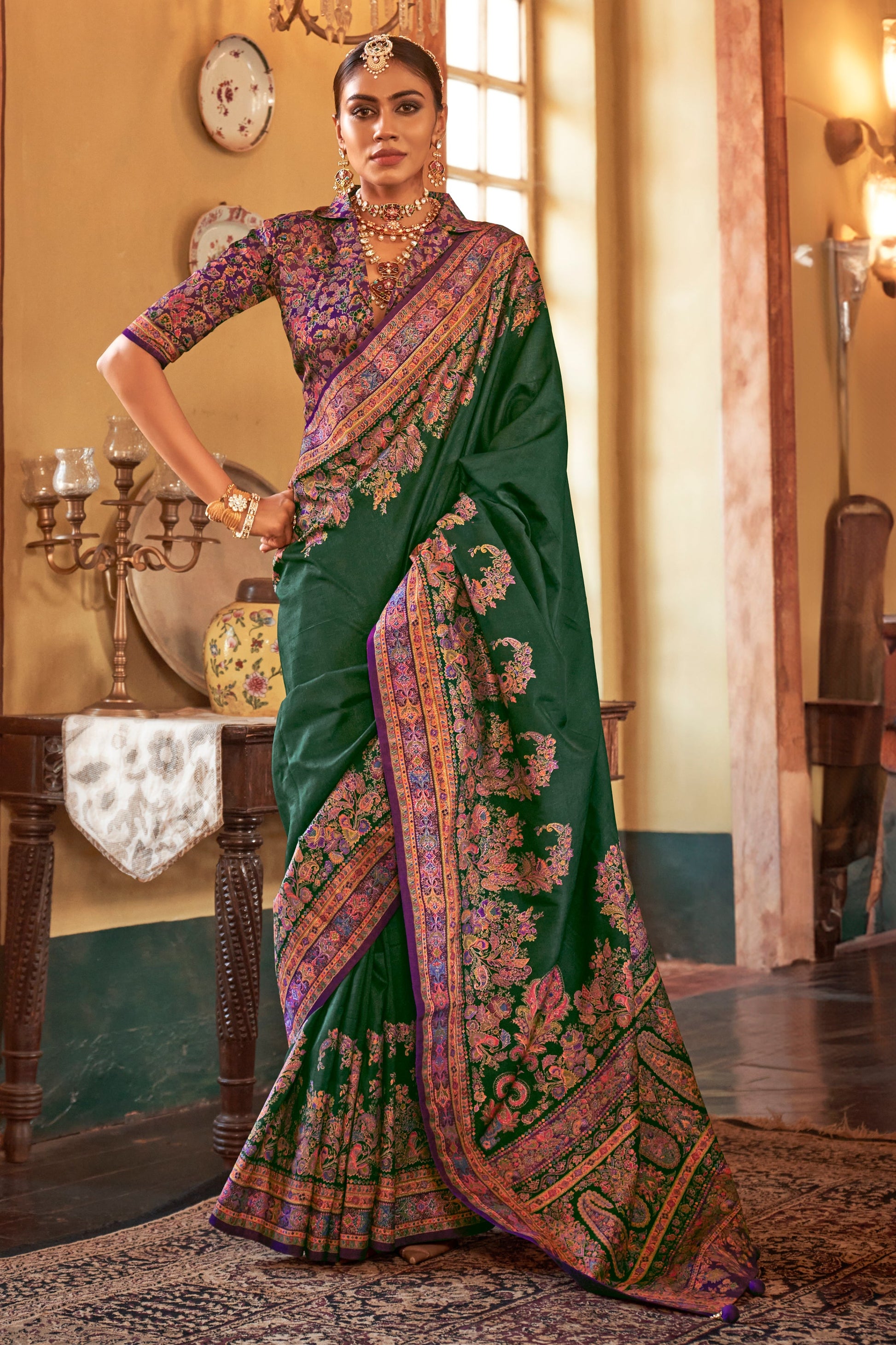 Green Printed Viscose Silk Saree-ZB134522_1_SareeButa.com