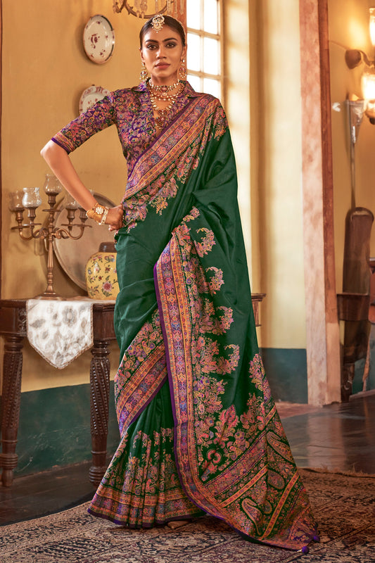Green Printed Viscose Silk Saree-ZB134522_1_SareeButa.com