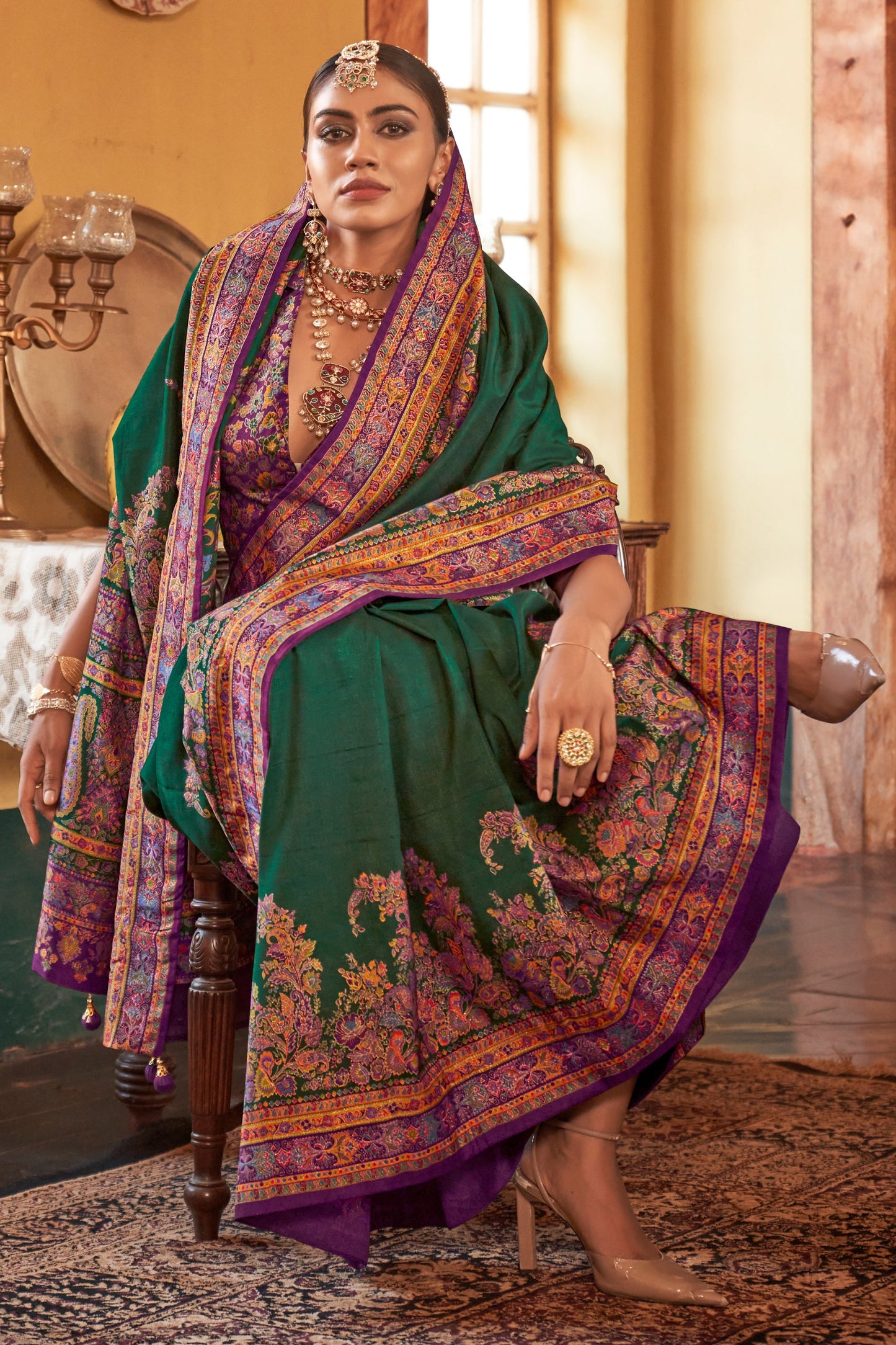 Green Printed Viscose Silk Saree-ZB134522_2_SareeButa.com