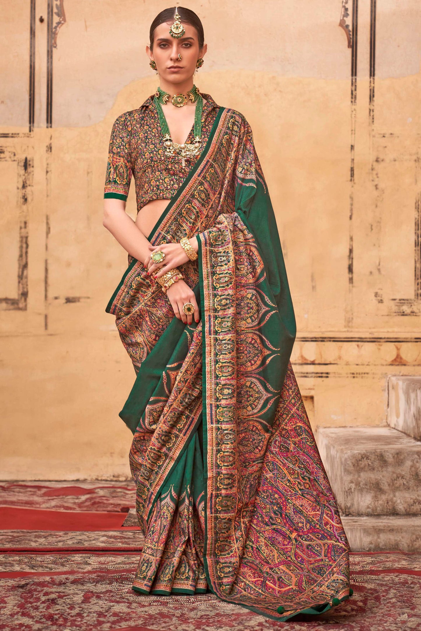 Green Printed Viscose Silk Saree-ZB134534_1_SareeButa.com