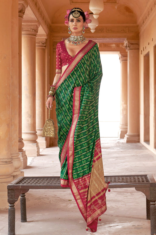 Green Printed Viscose Silk Patola Saree-SAR10162_1_SareeButa.com