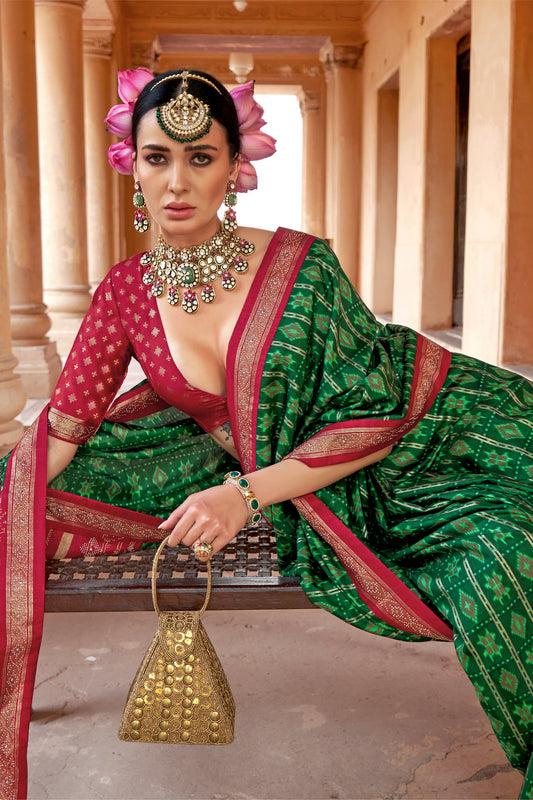 Green Printed Viscose Silk Patola Saree-SAR10162_2_SareeButa.com