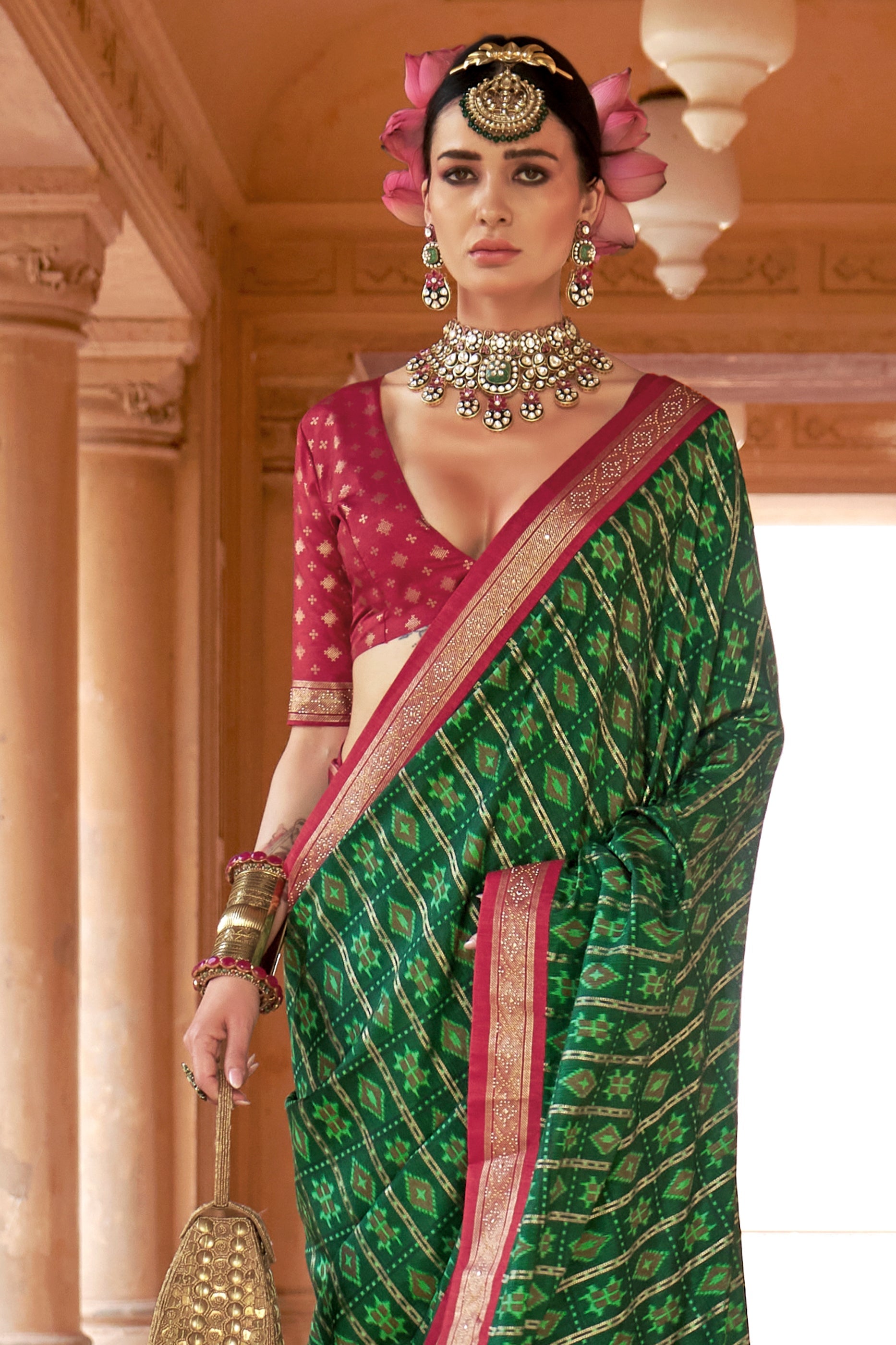 Green Printed Viscose Silk Patola Saree-SAR10162_3_SareeButa.com