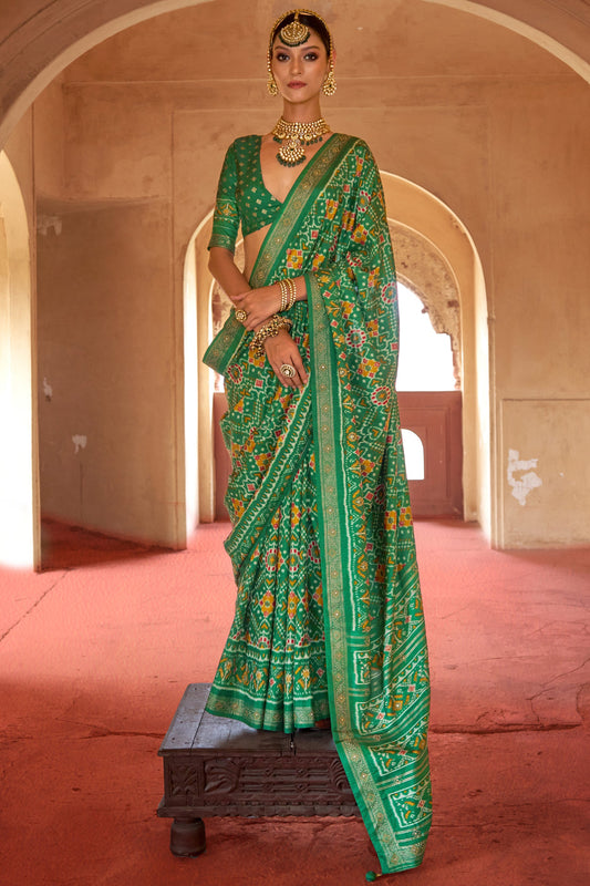 Green Printed Viscose Silk Patola Saree-SAR10192_1_SareeButa.com