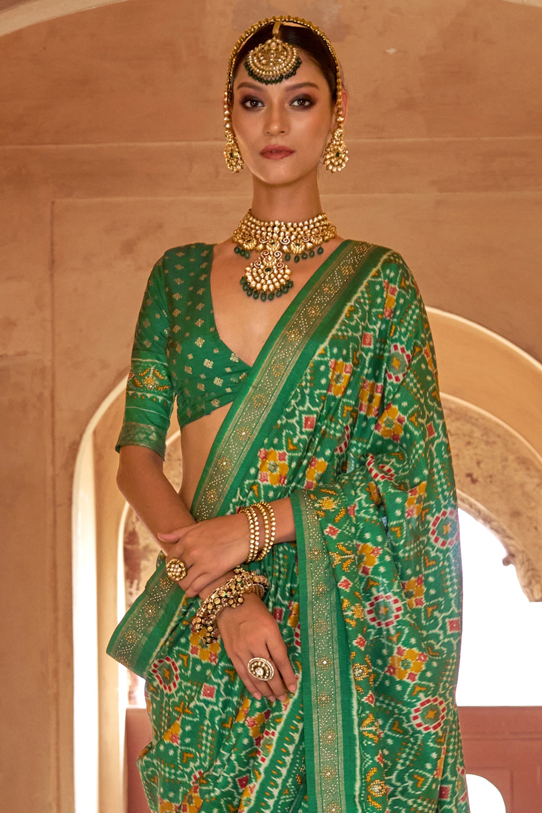 Green Printed Viscose Silk Patola Saree-SAR10192_3_SareeButa.com