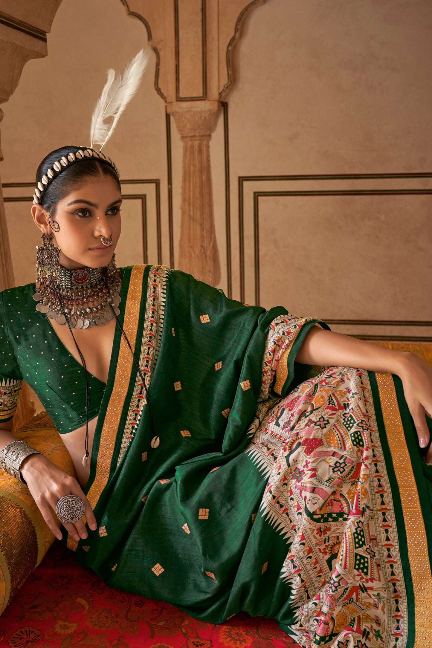 Green Printed Viscose Silk Saree-SAR10084_2_SareeButa.com