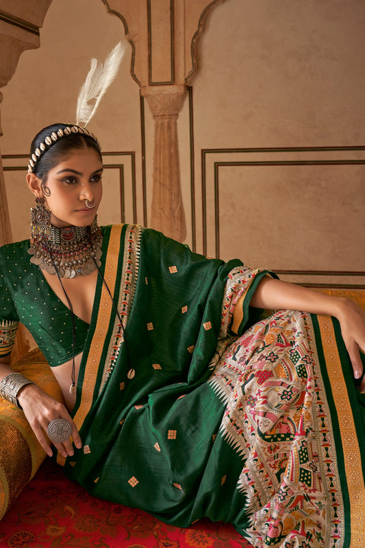 Green Printed Viscose Silk Saree-SAR10084_2_SareeButa.com