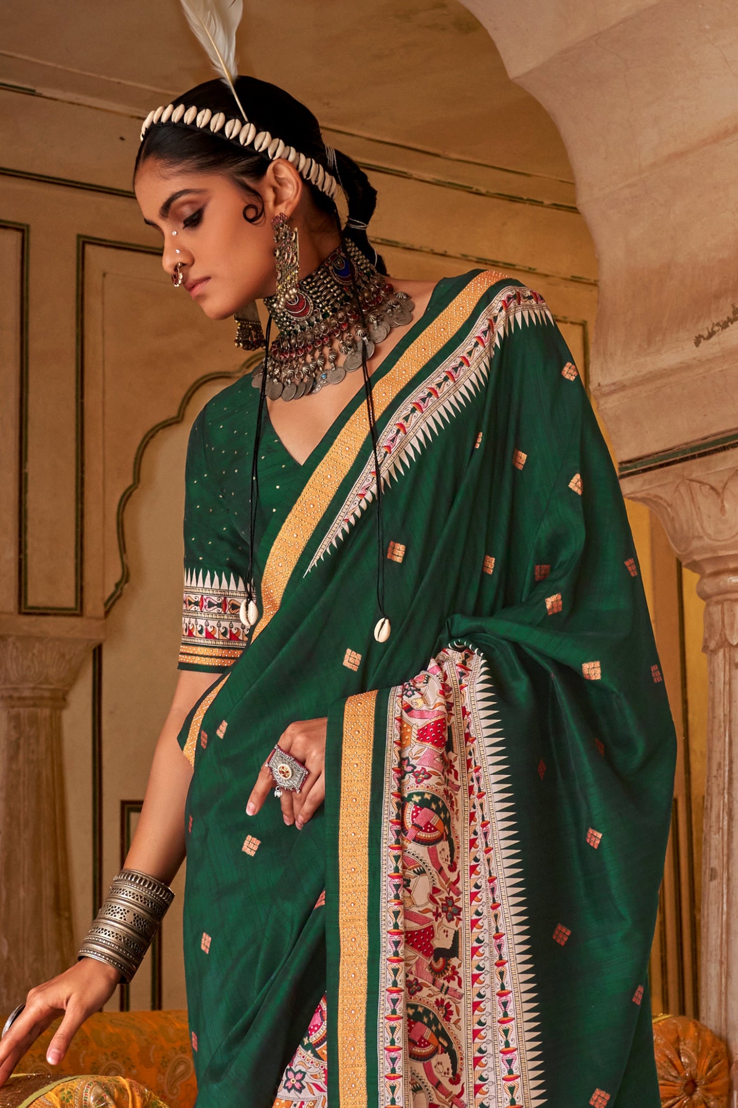 Green Printed Viscose Silk Saree-SAR10084_3_SareeButa.com