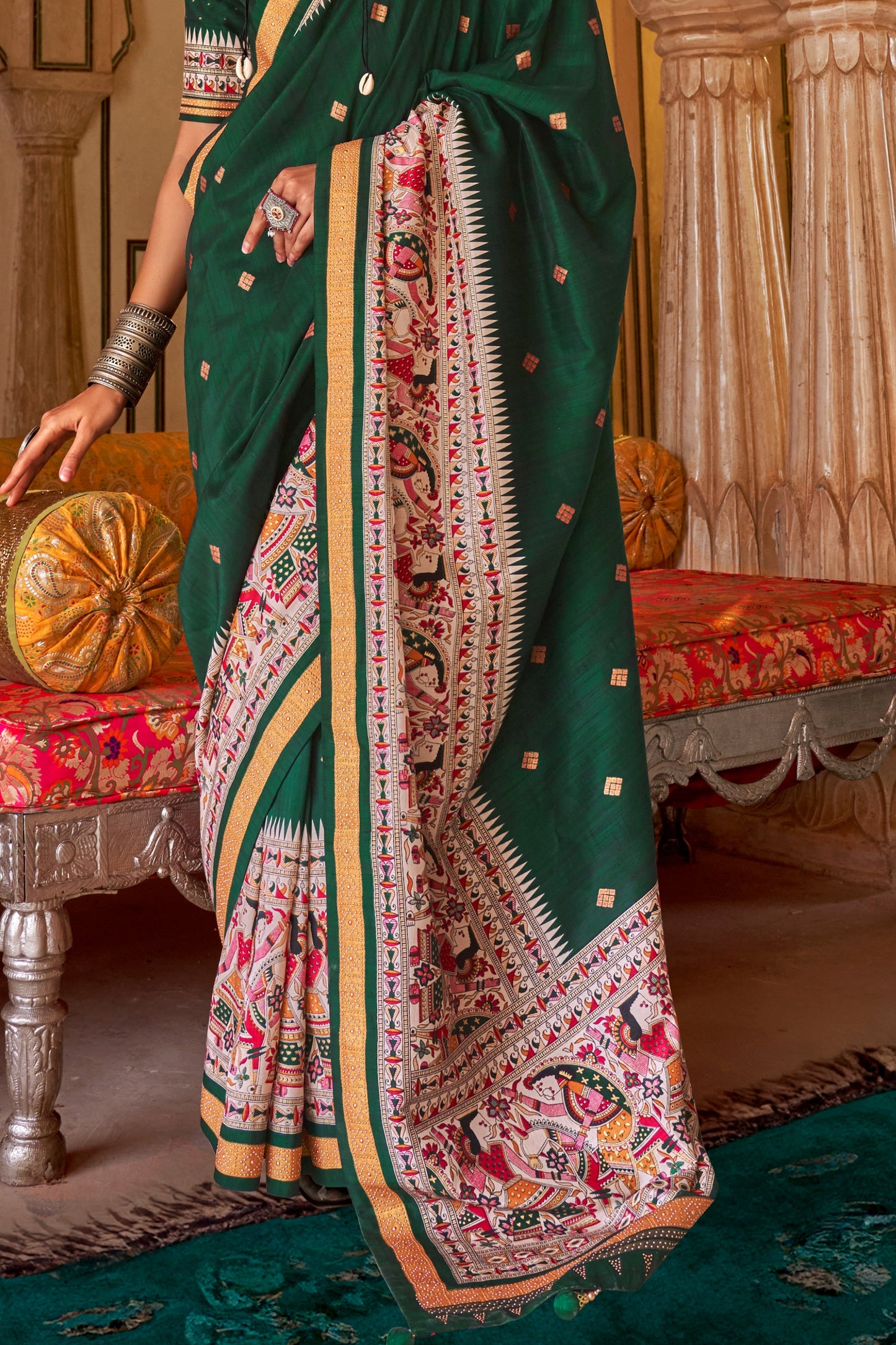 Green Printed Viscose Silk Saree-SAR10084_4_SareeButa.com