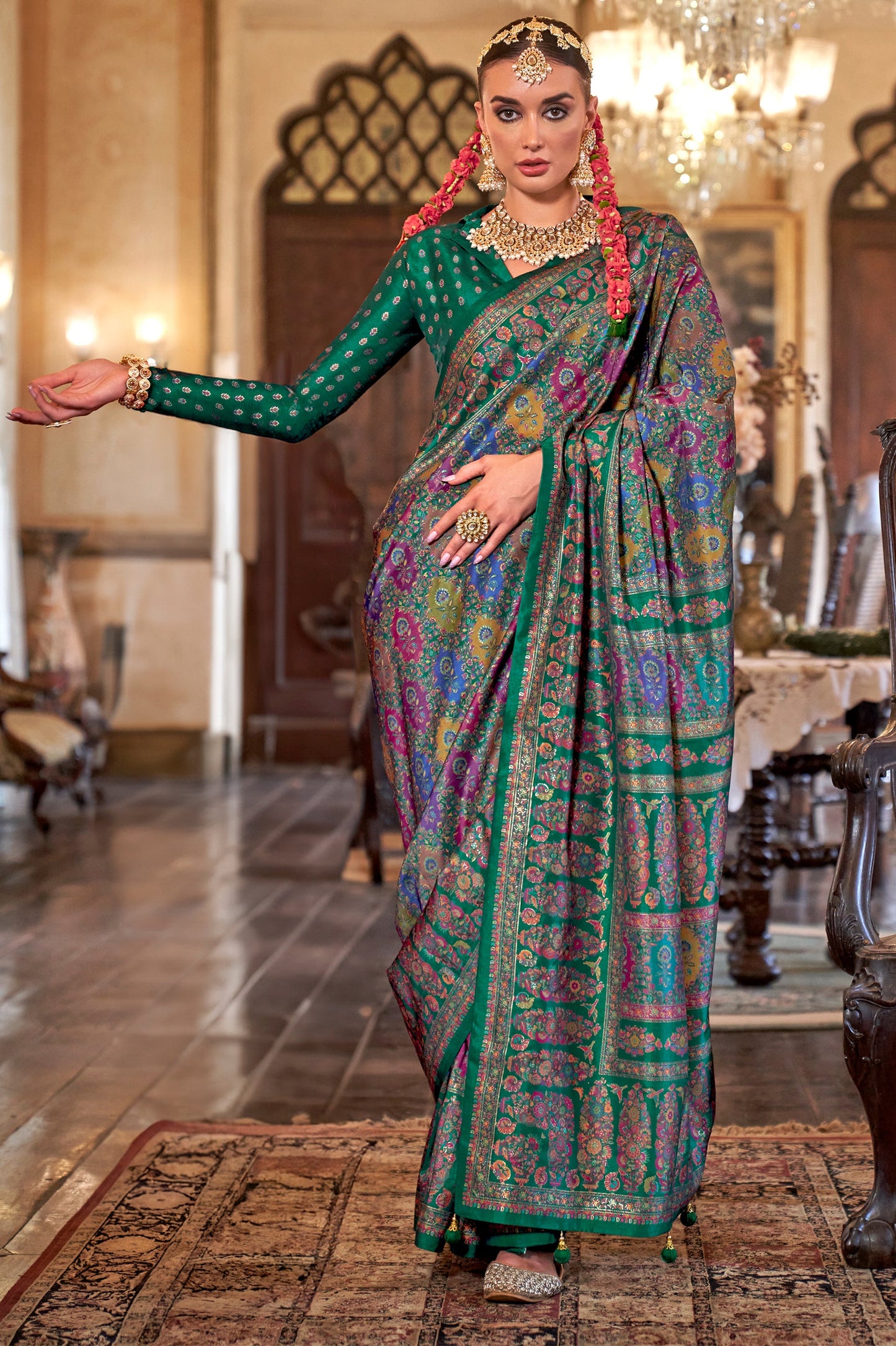 Green Printed Viscose Silk Saree-SAR10103_1_SareeButa.com