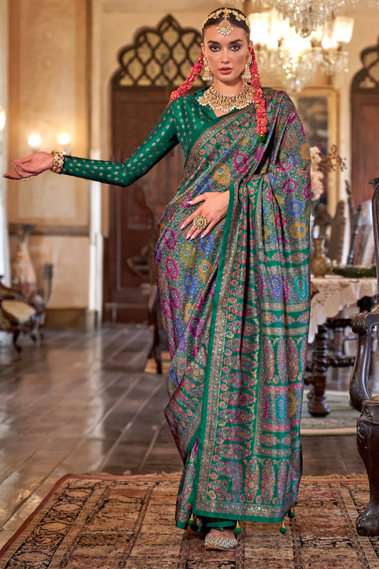 Green Printed Viscose Silk Saree-SAR10103_1_SareeButa.com