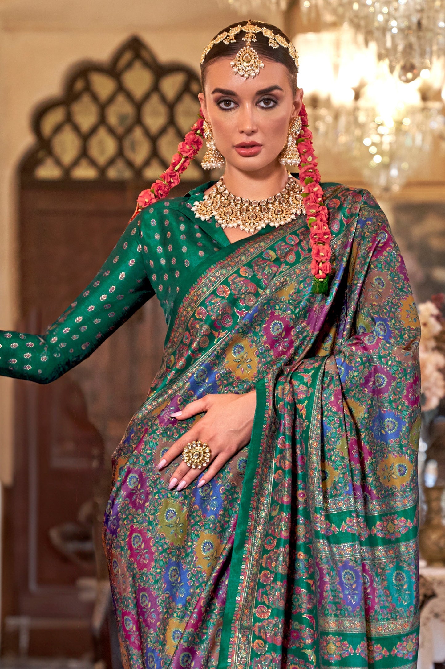 Green Printed Viscose Silk Saree-SAR10103_3_SareeButa.com