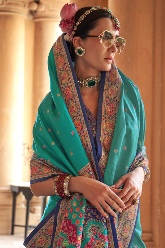 Green Printed Viscose Silk Saree-SAR10127_2_SareeButa.com