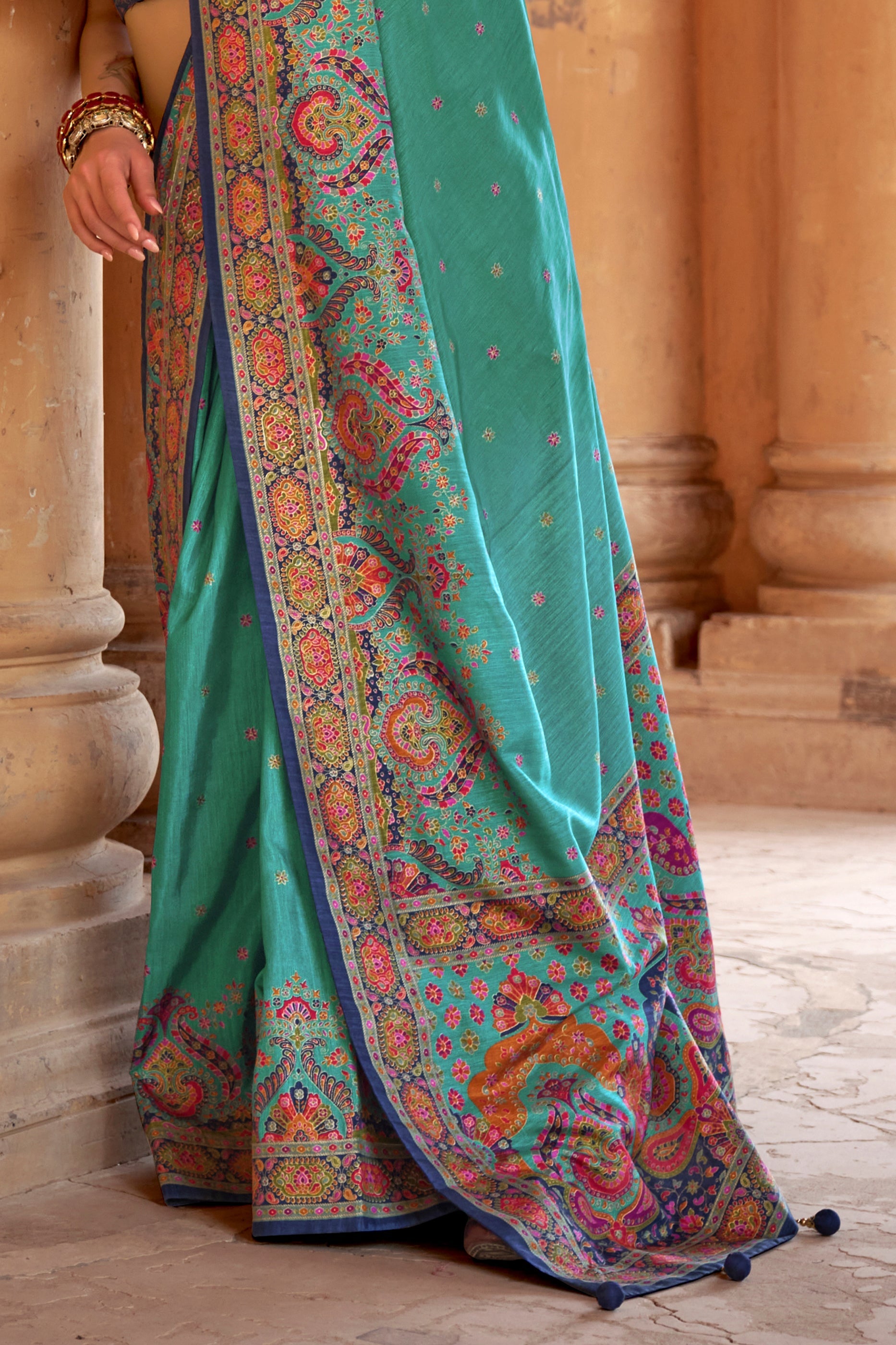 Green Printed Viscose Silk Saree-SAR10127_4_SareeButa.com