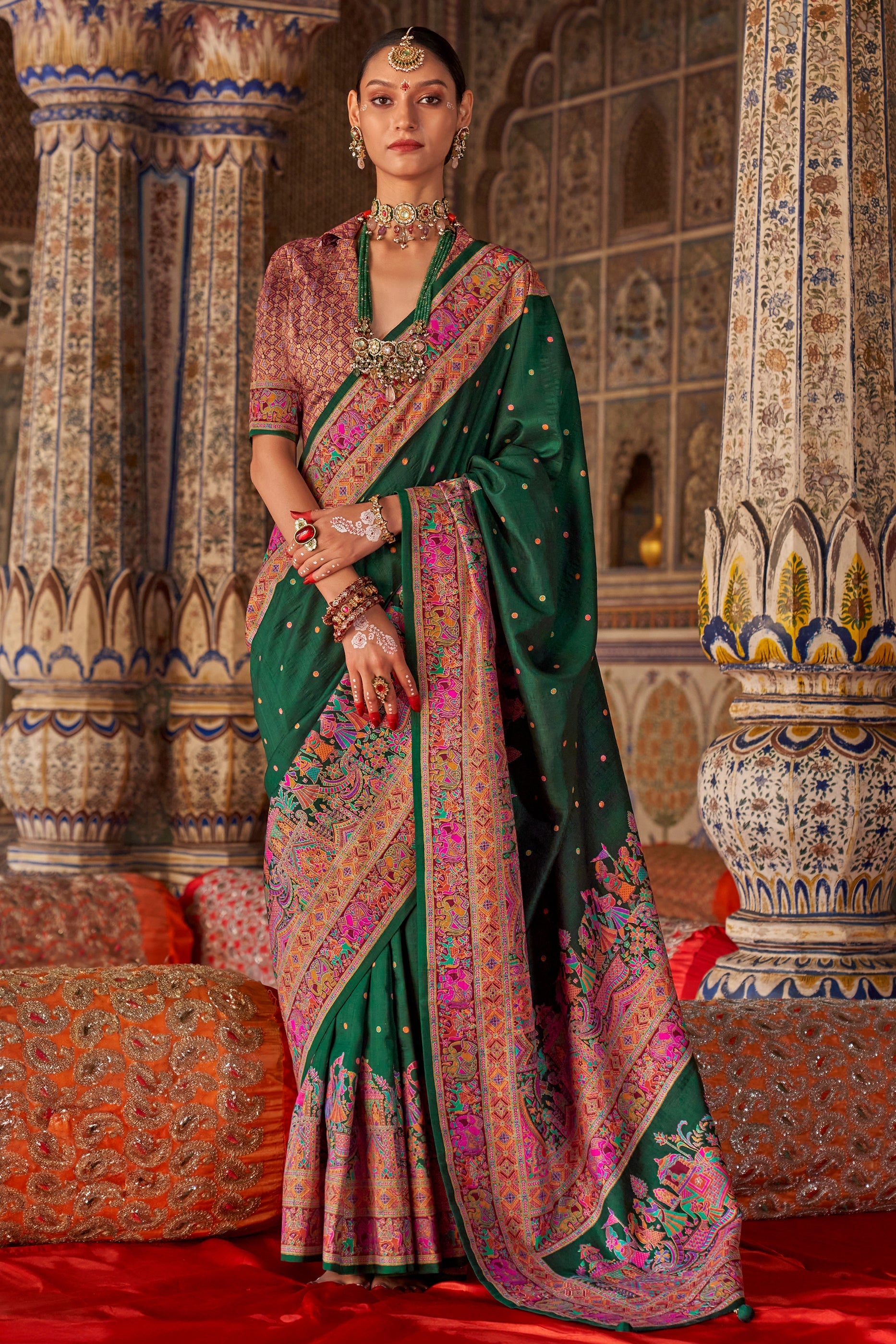 Green Printed Viscose Silk Saree-SAR10131_1_SareeButa.com