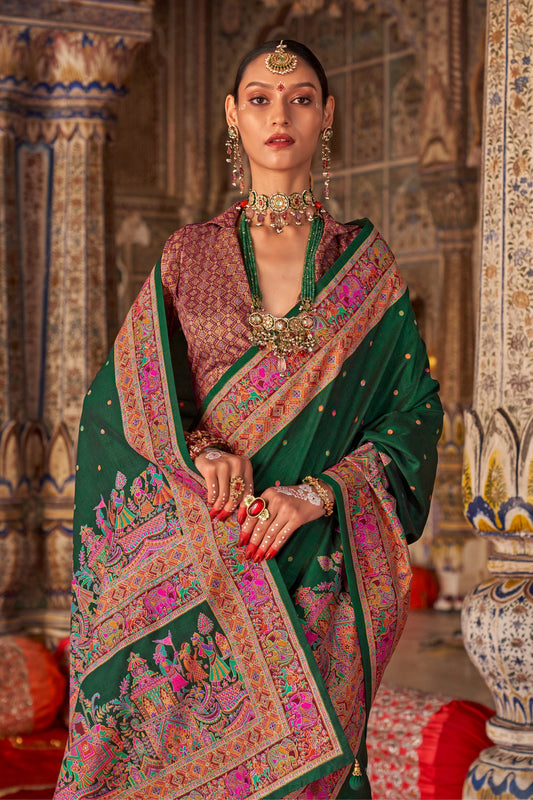 Green Printed Viscose Silk Saree-SAR10131_2_SareeButa.com