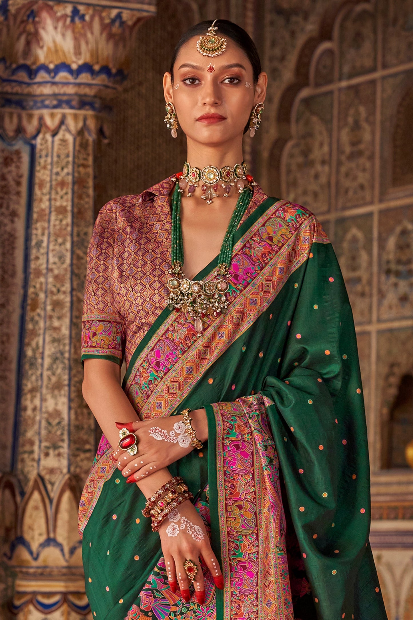 Green Printed Viscose Silk Saree-SAR10131_3_SareeButa.com