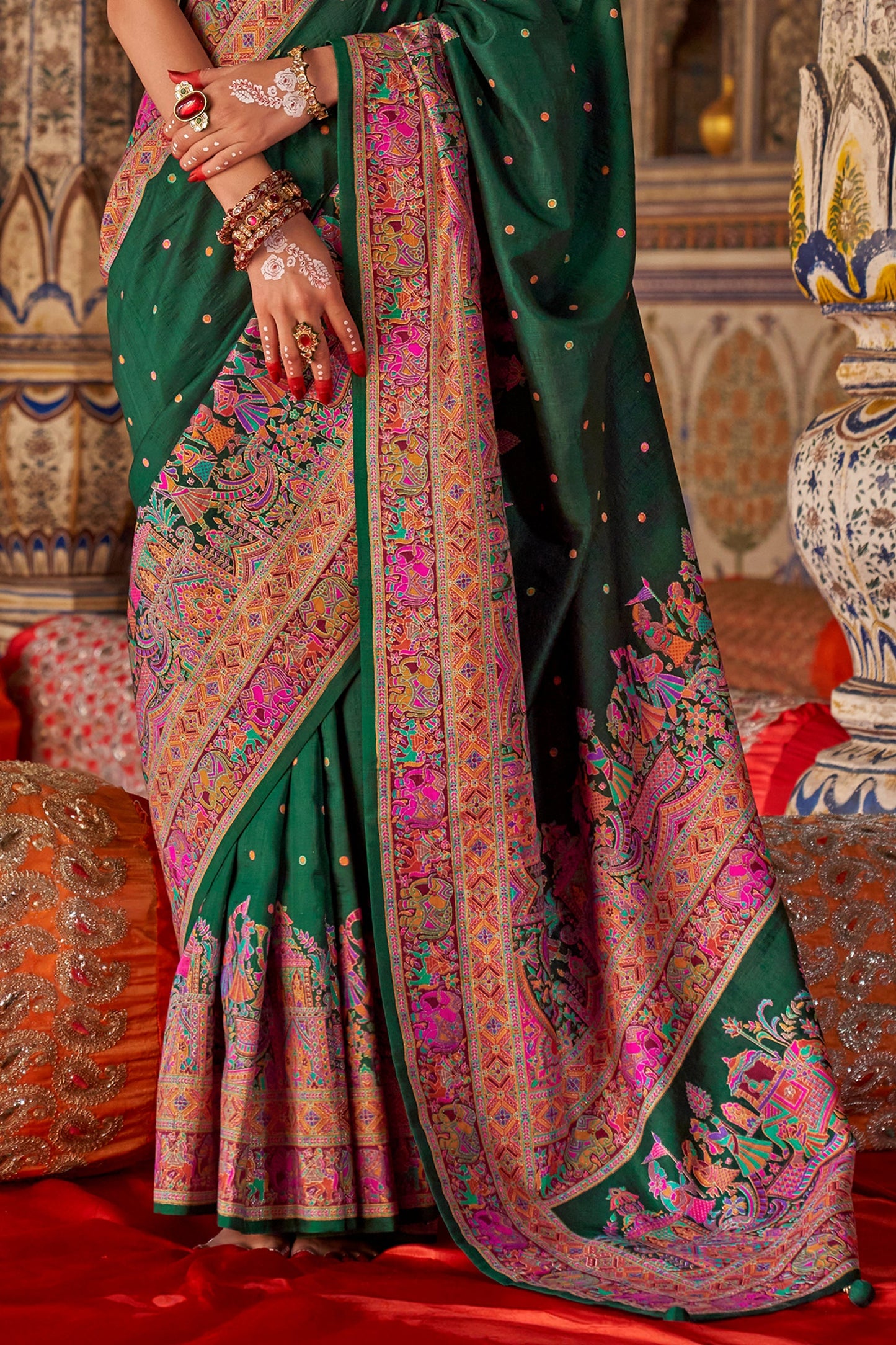 Green Printed Viscose Silk Saree-SAR10131_4_SareeButa.com