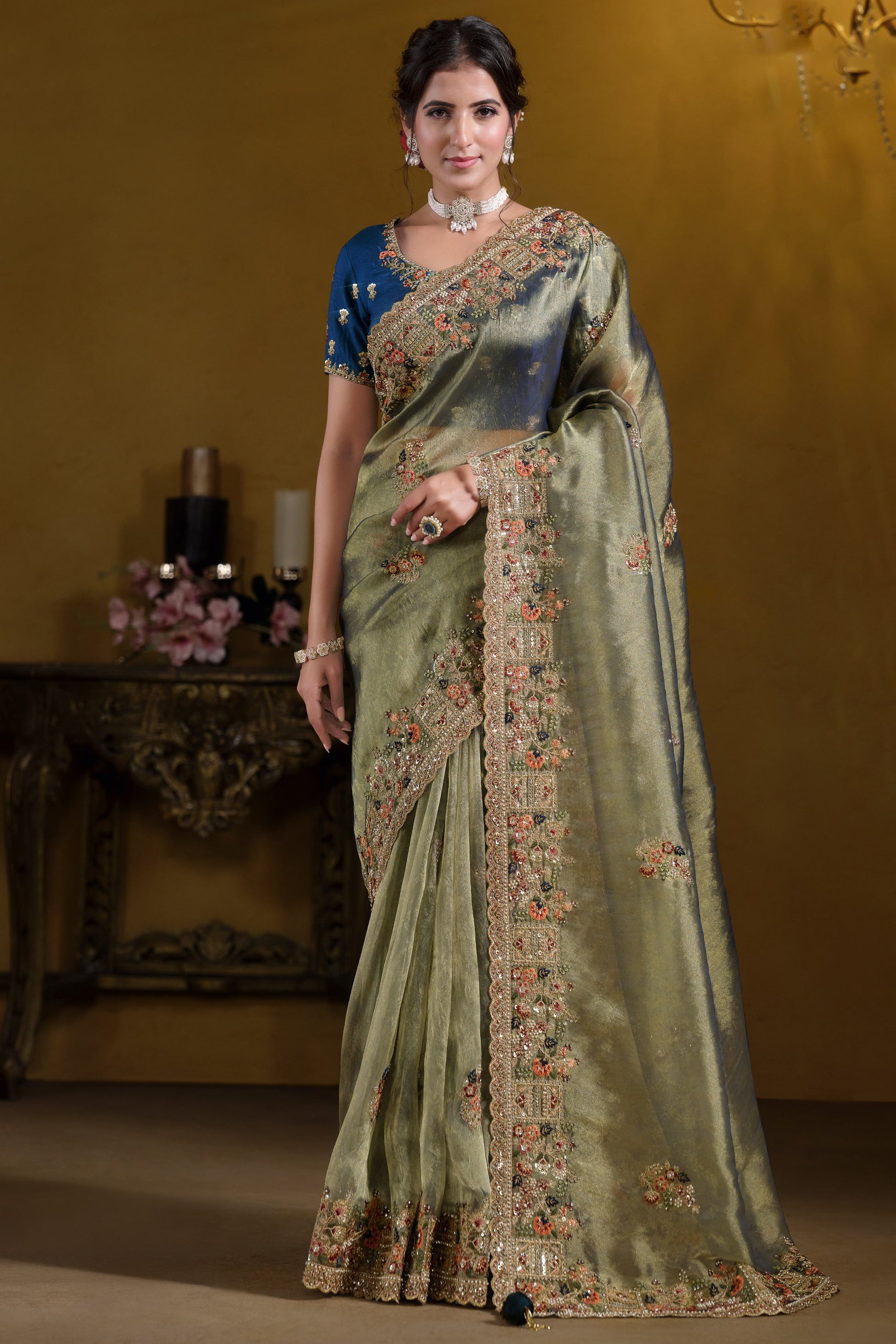 Green Pure Organza Silk Saree-ZB133981_1_SareeButa.com