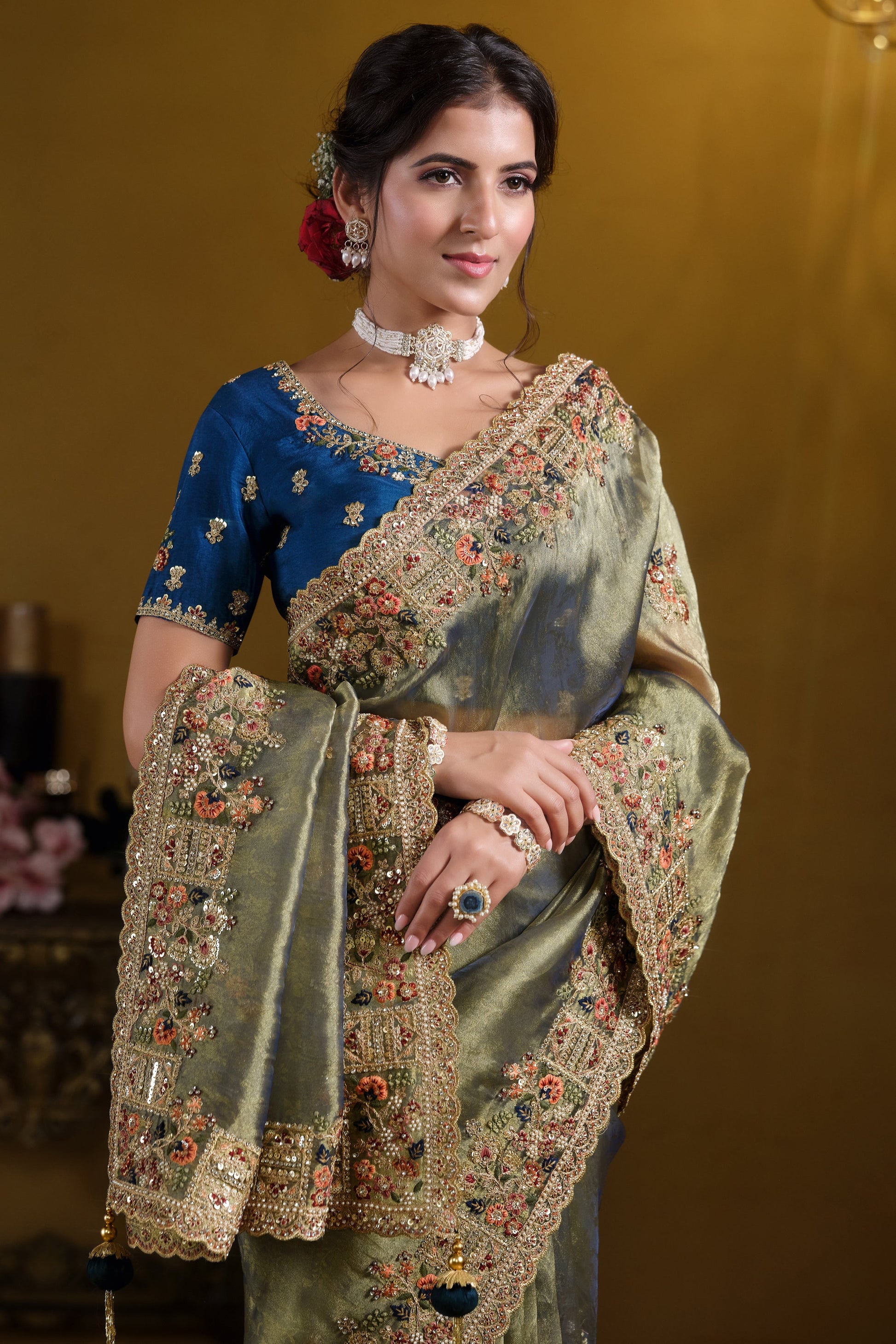 Green Pure Organza Silk Saree-ZB133981_2_SareeButa.com