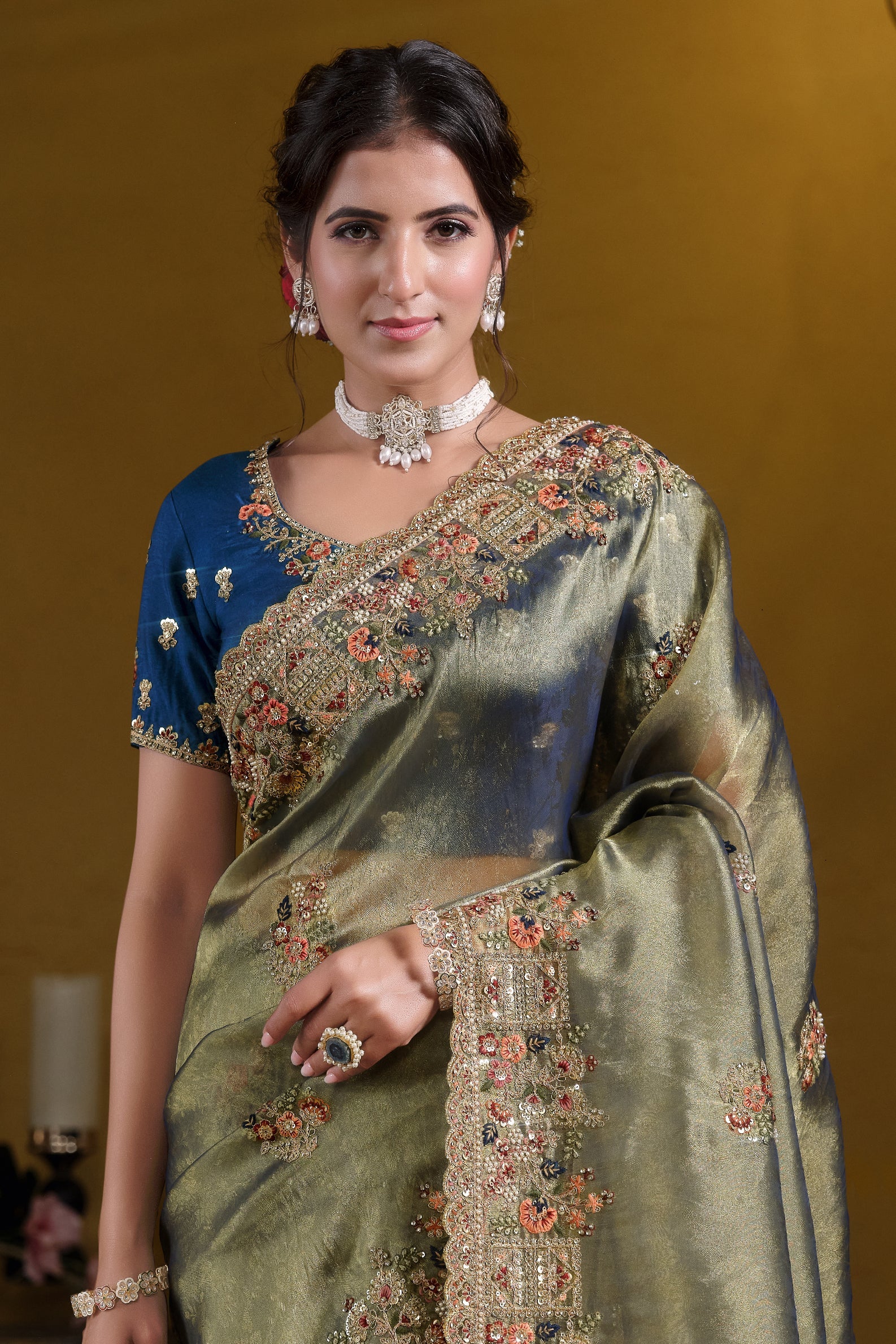 Green Pure Organza Silk Saree-ZB133981_3_SareeButa.com