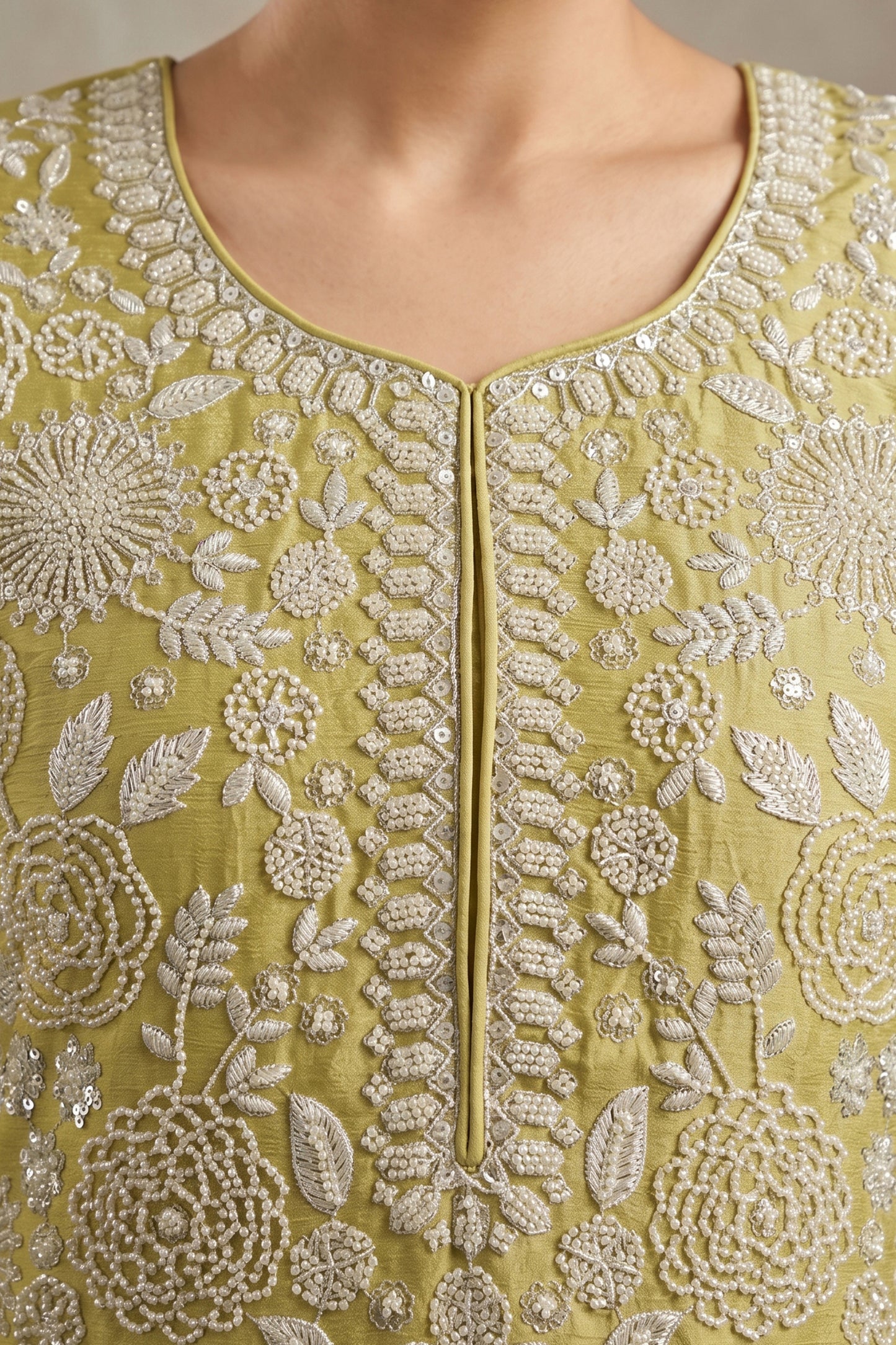 Green Readymade Bead Work Chinon Palazzo Suit-SAR12799_3_SareeButa.com
