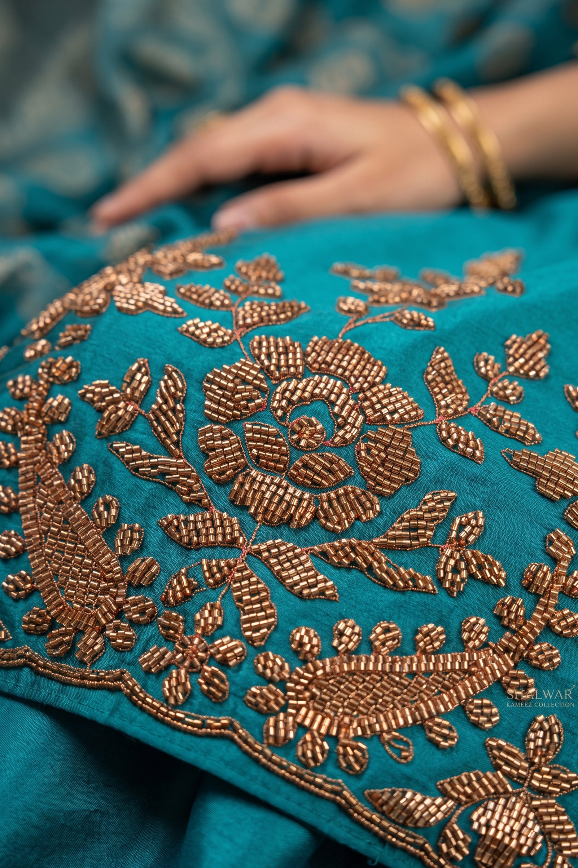 Green Readymade Bead Work Chinon Palazzo Suit-SAR13097_3_SareeButa.com