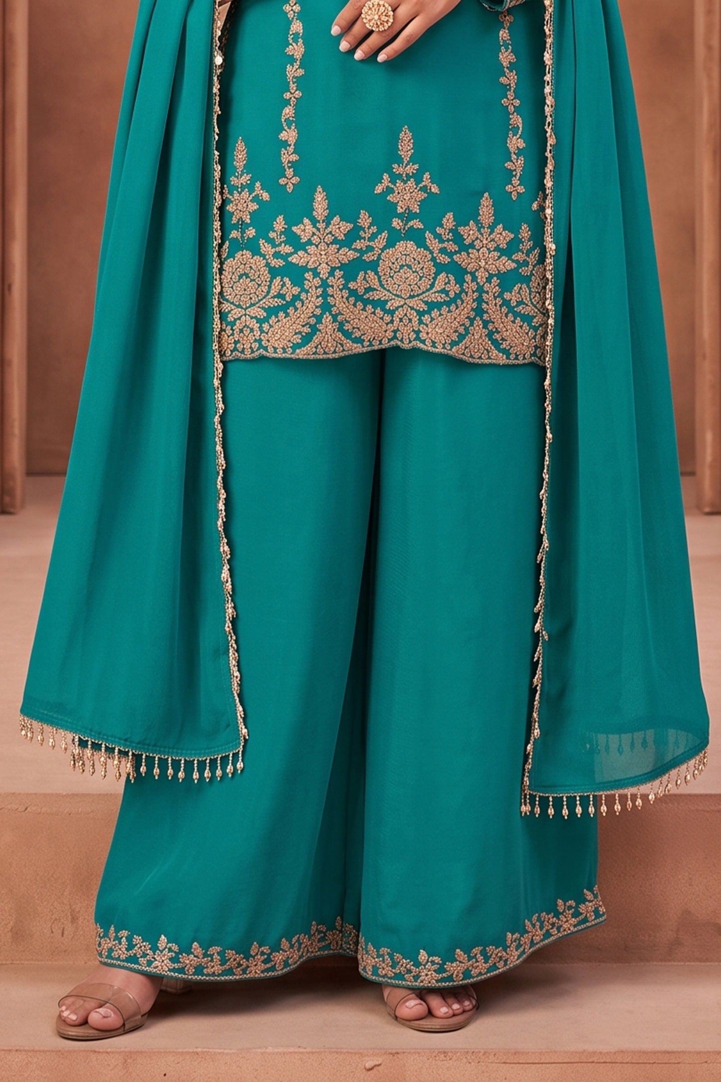 Green Readymade Bead Work Chinon Palazzo Suit-SAR13097_6_SareeButa.com