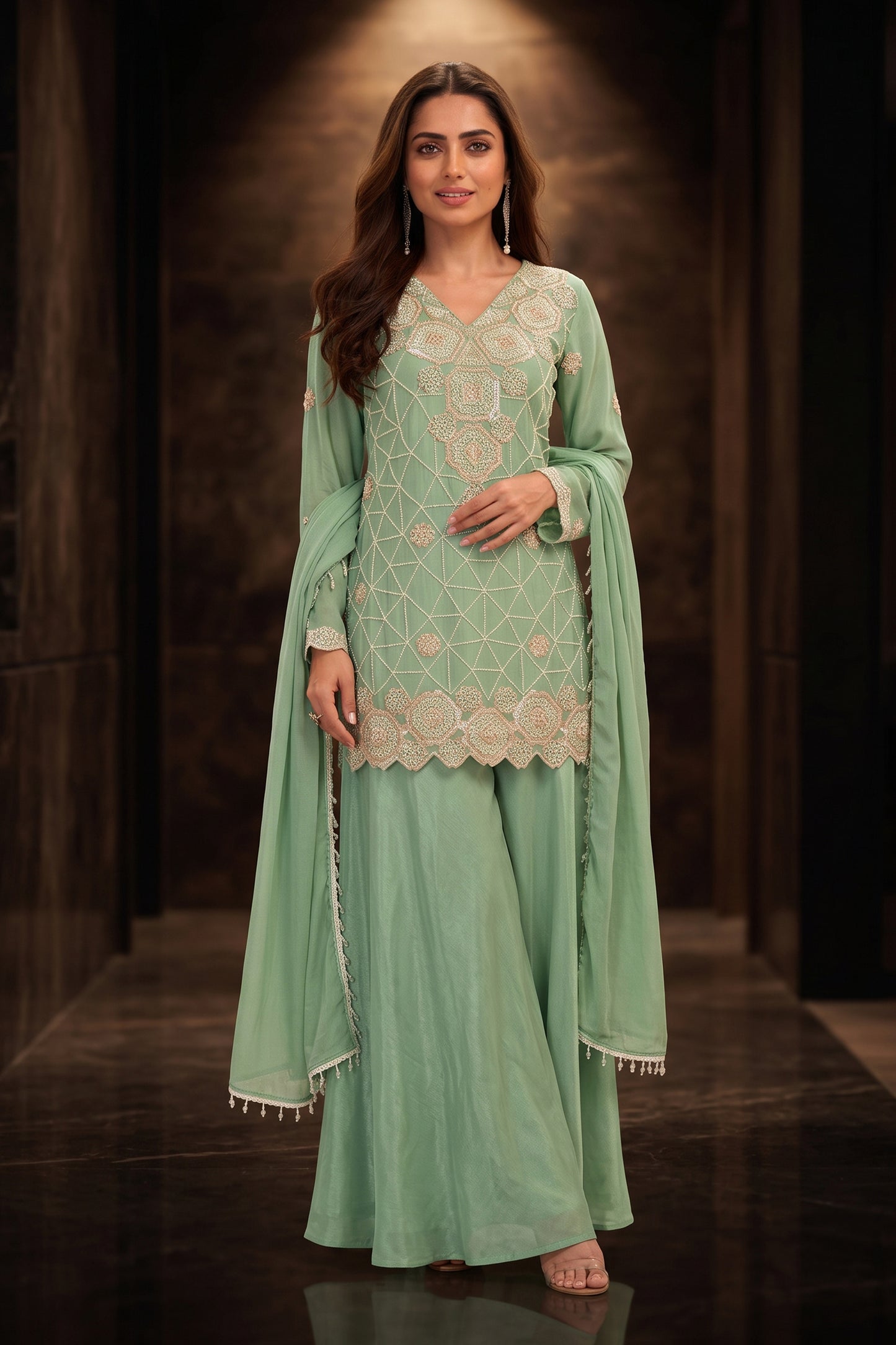Green Readymade Bead Work Chinon Suit-SAR12984_2_SareeButa.com