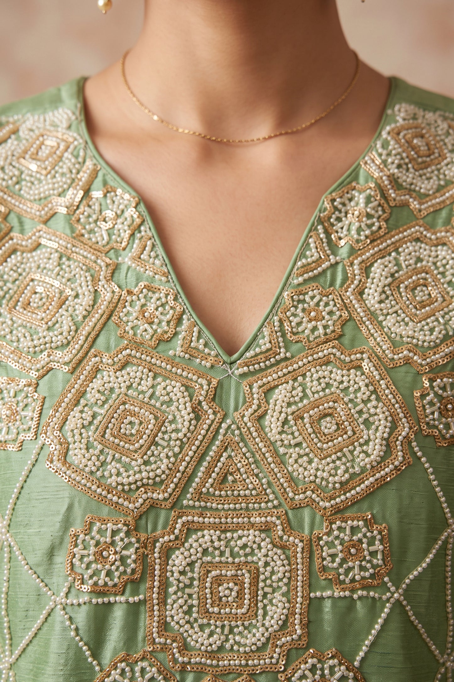 Green Readymade Bead Work Chinon Suit-SAR12984_3_SareeButa.com