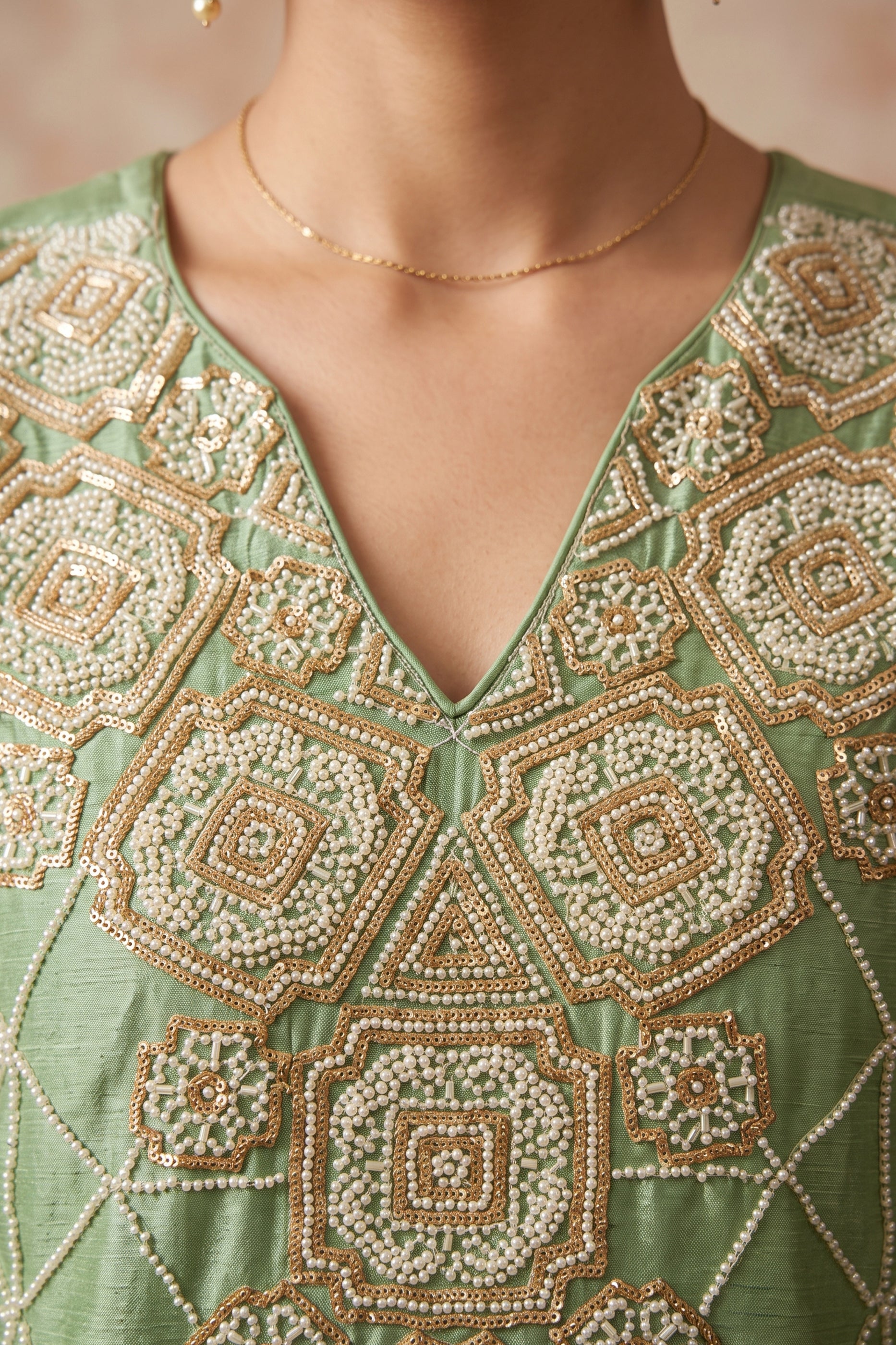 Green Readymade Bead Work Chinon Suit-SAR12984_3_SareeButa.com