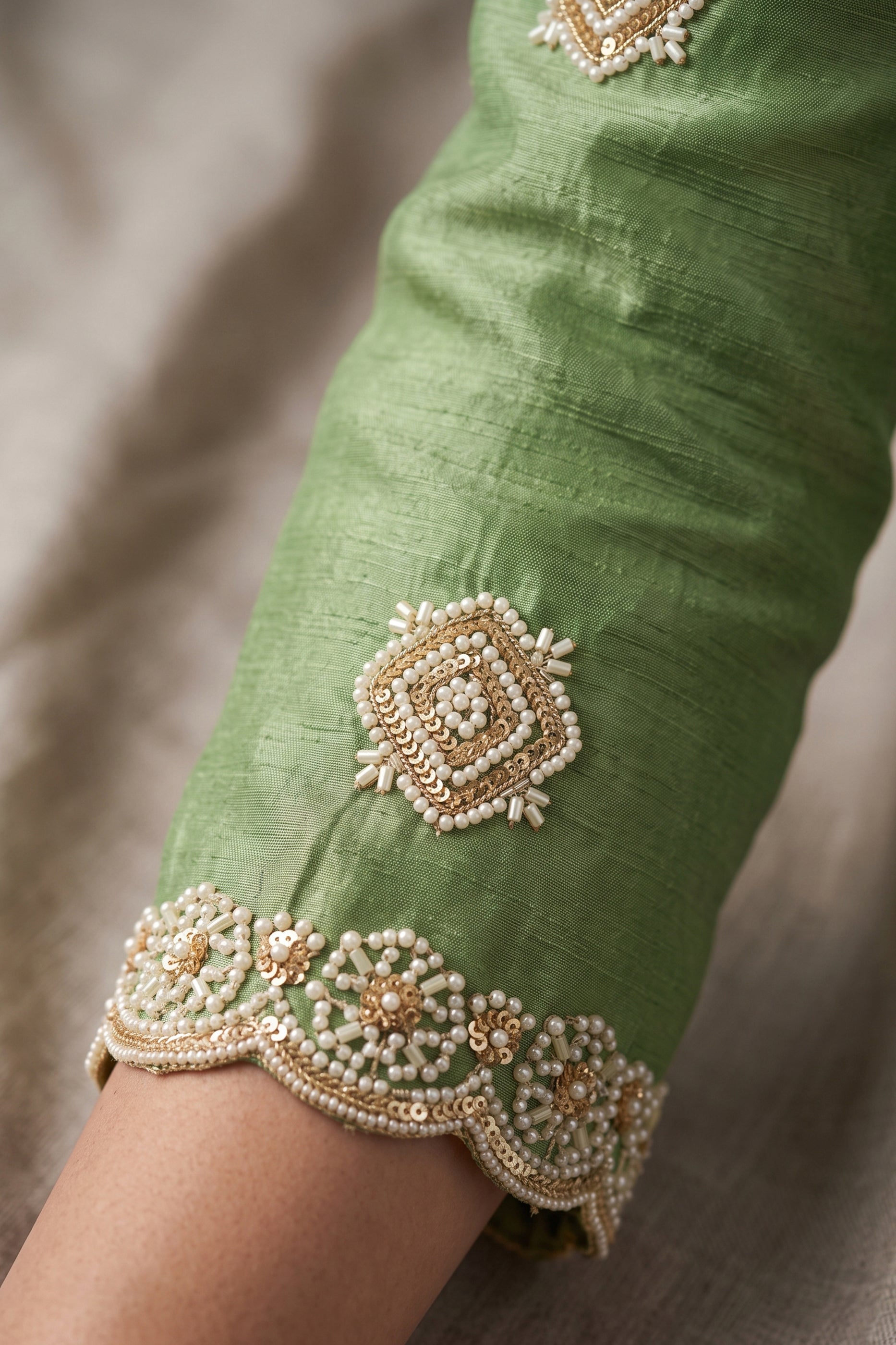 Green Readymade Bead Work Chinon Suit-SAR12984_4_SareeButa.com