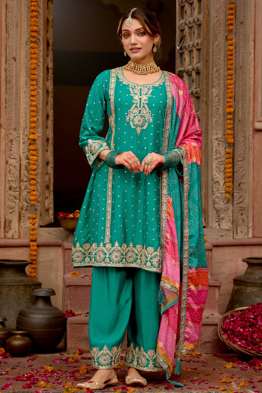 Green Readymade Chinon A-line Palazzo Suit-SS649_1_SareeButa.com