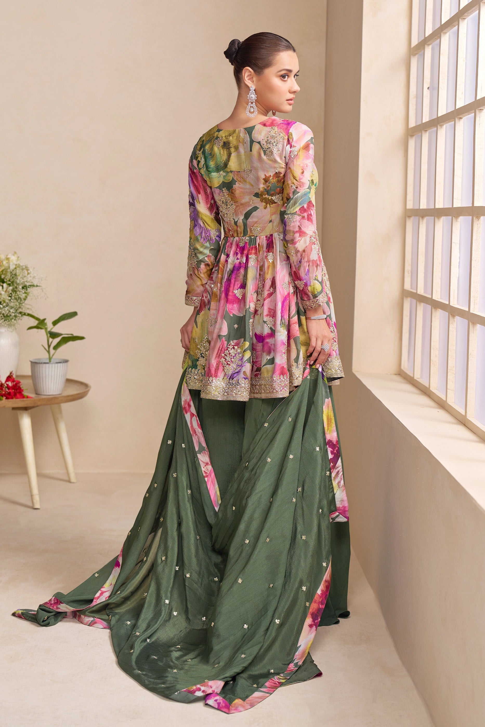 Green Readymade Chinon A-line Suit-SAR10641_4_SareeButa.com