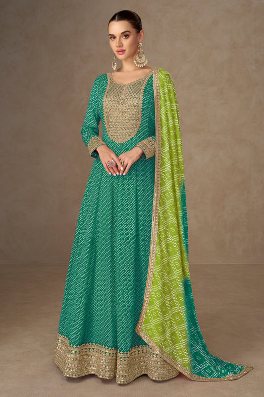 Green Readymade Chinon Gown With Dupatta-SAR10659_1_SareeButa.com