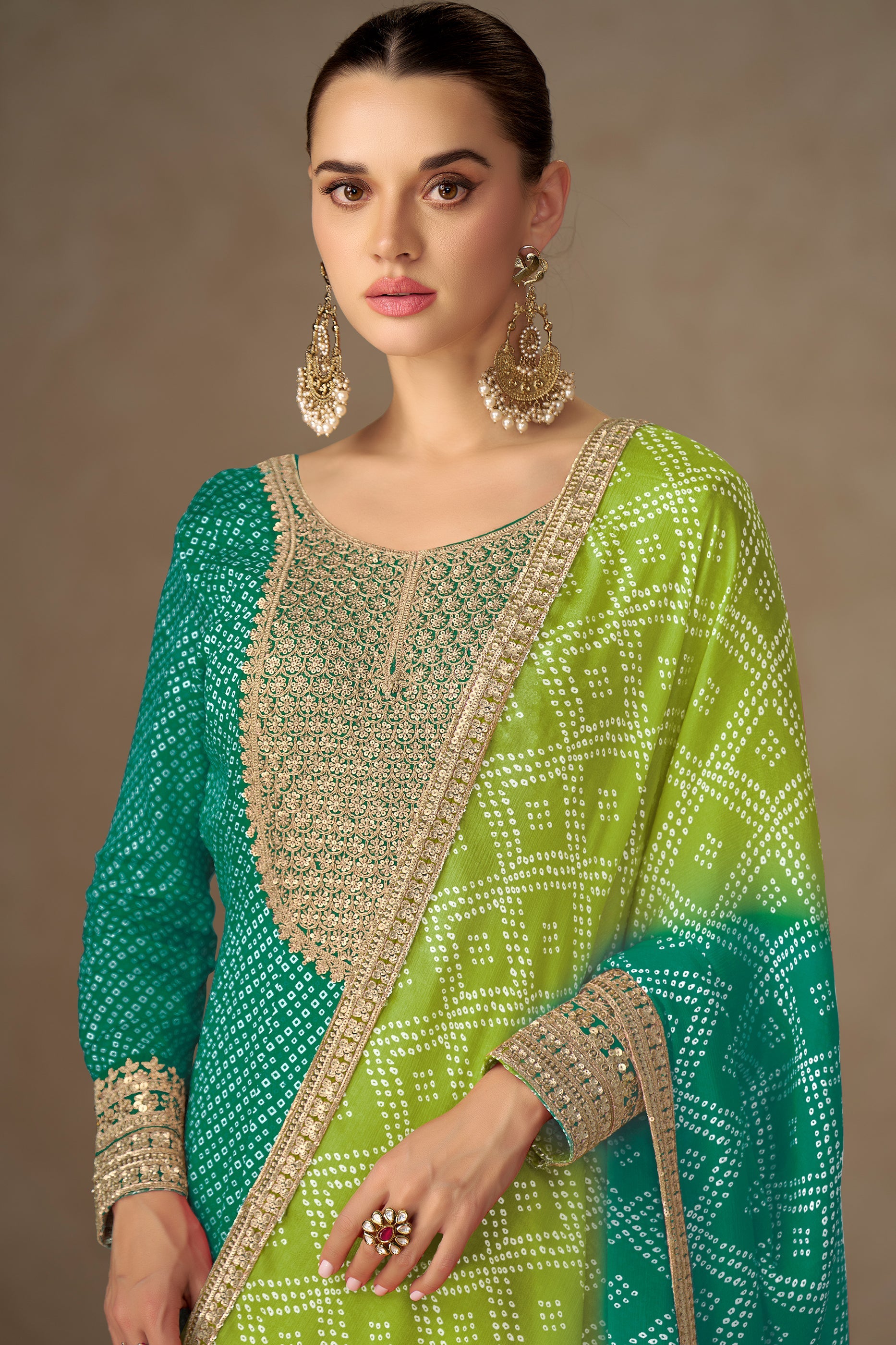 Green Readymade Chinon Gown With Dupatta-SAR10659_2_SareeButa.com