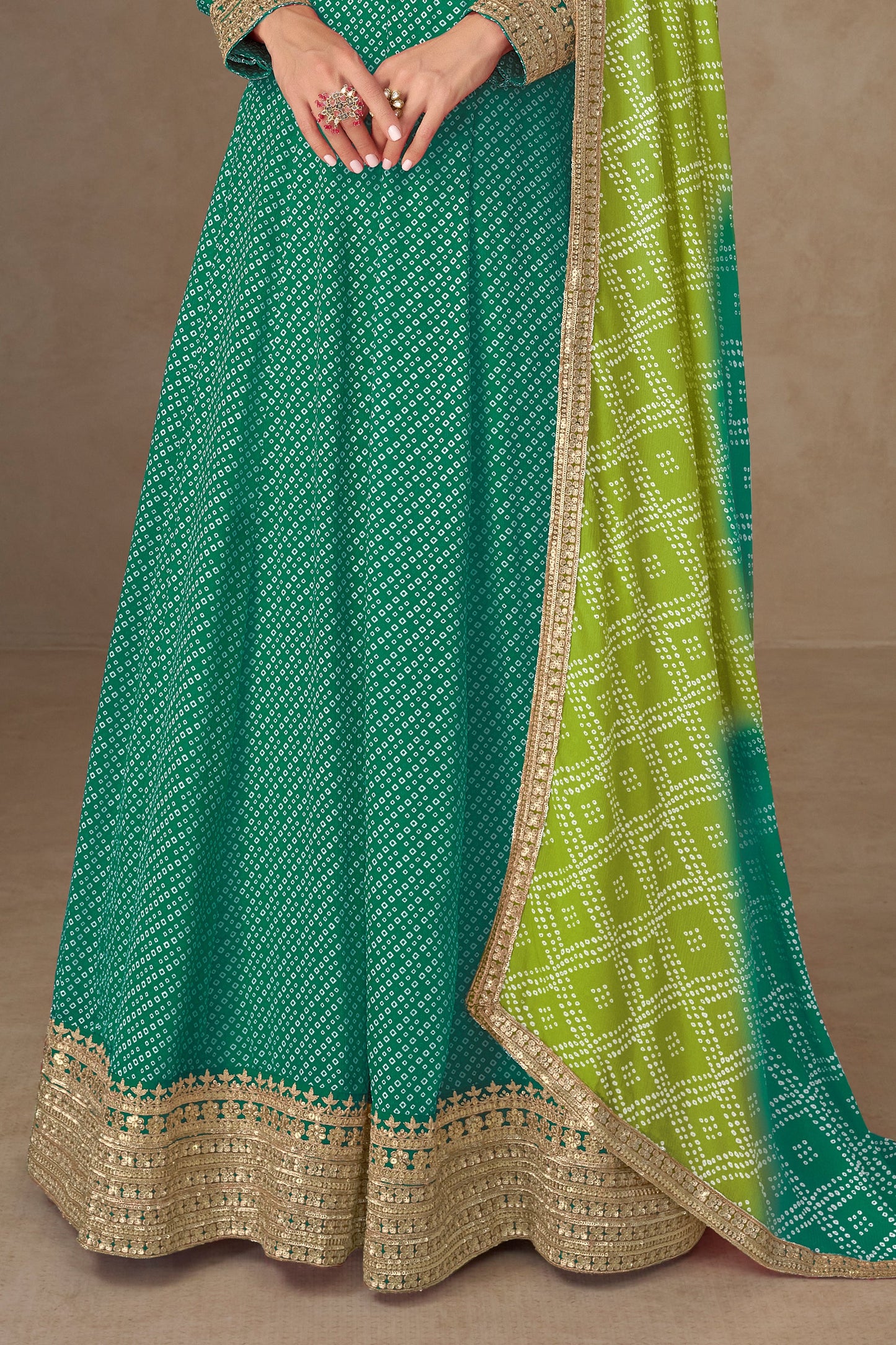 Green Readymade Chinon Gown With Dupatta-SAR10659_4_SareeButa.com
