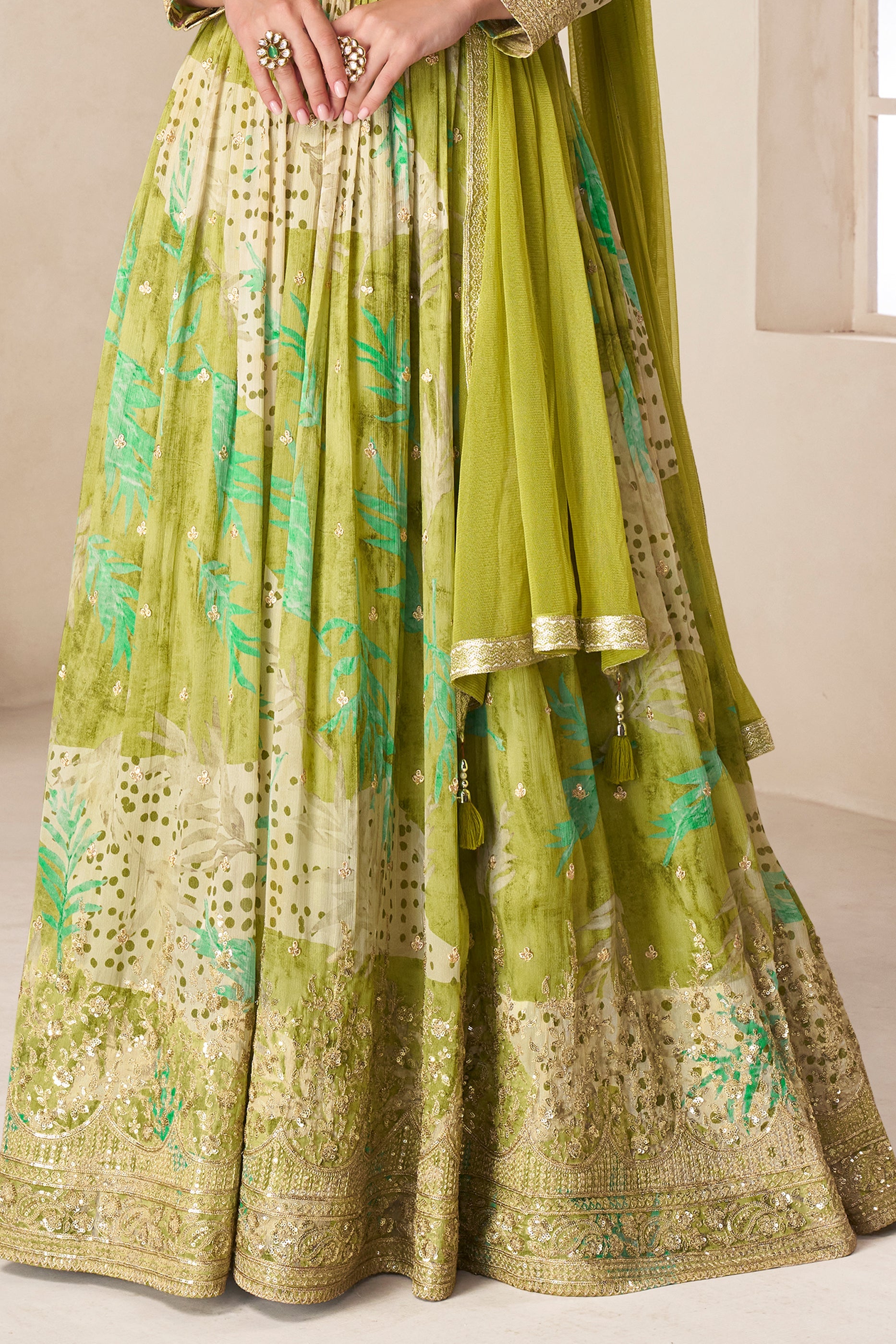 Green Readymade Chinon Gown with Dupatta-SAR11557_5_SareeButa.com