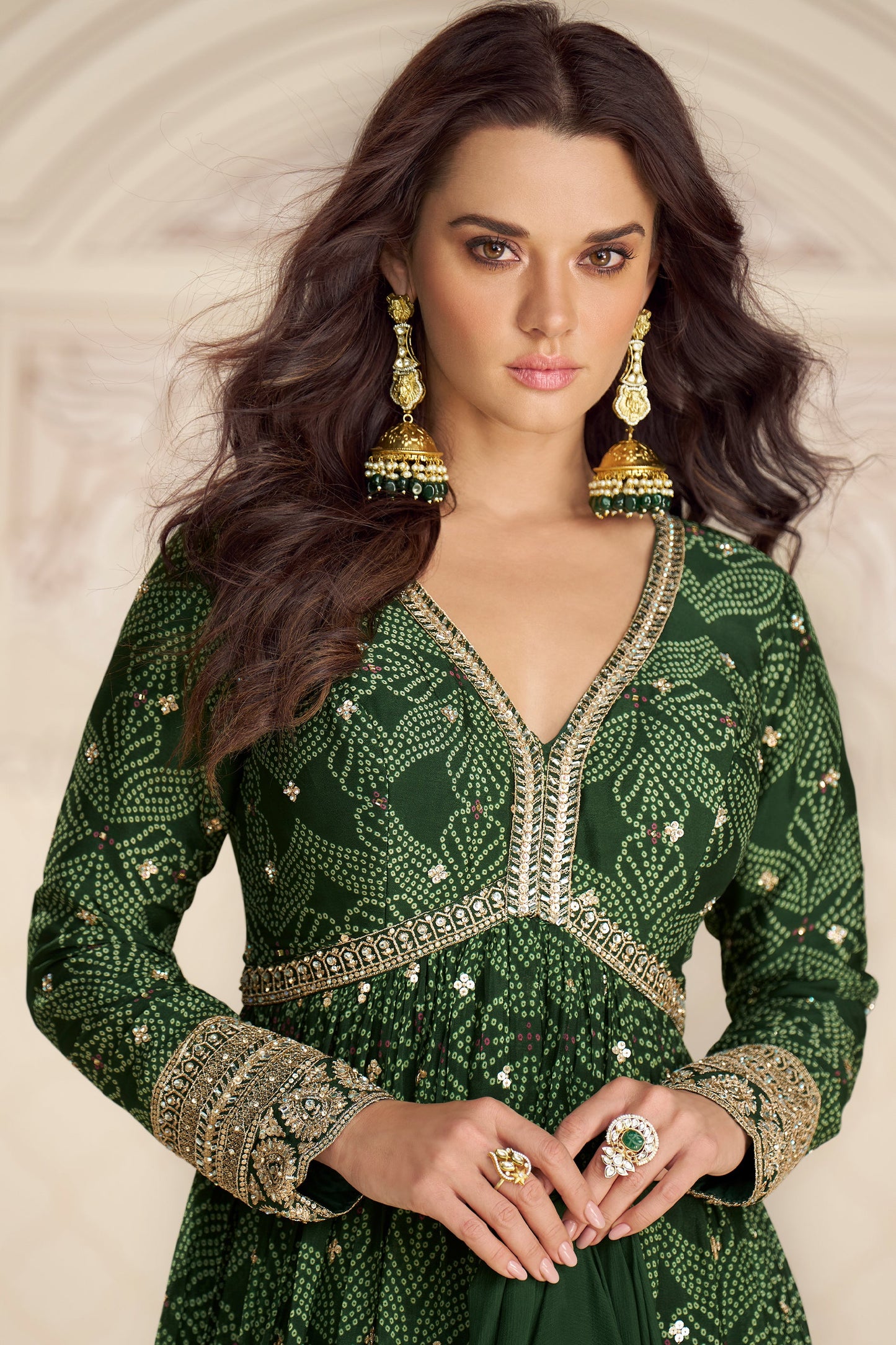 Green Readymade Chinon Gown with Dupatta-SAR11563_3_SareeButa.com