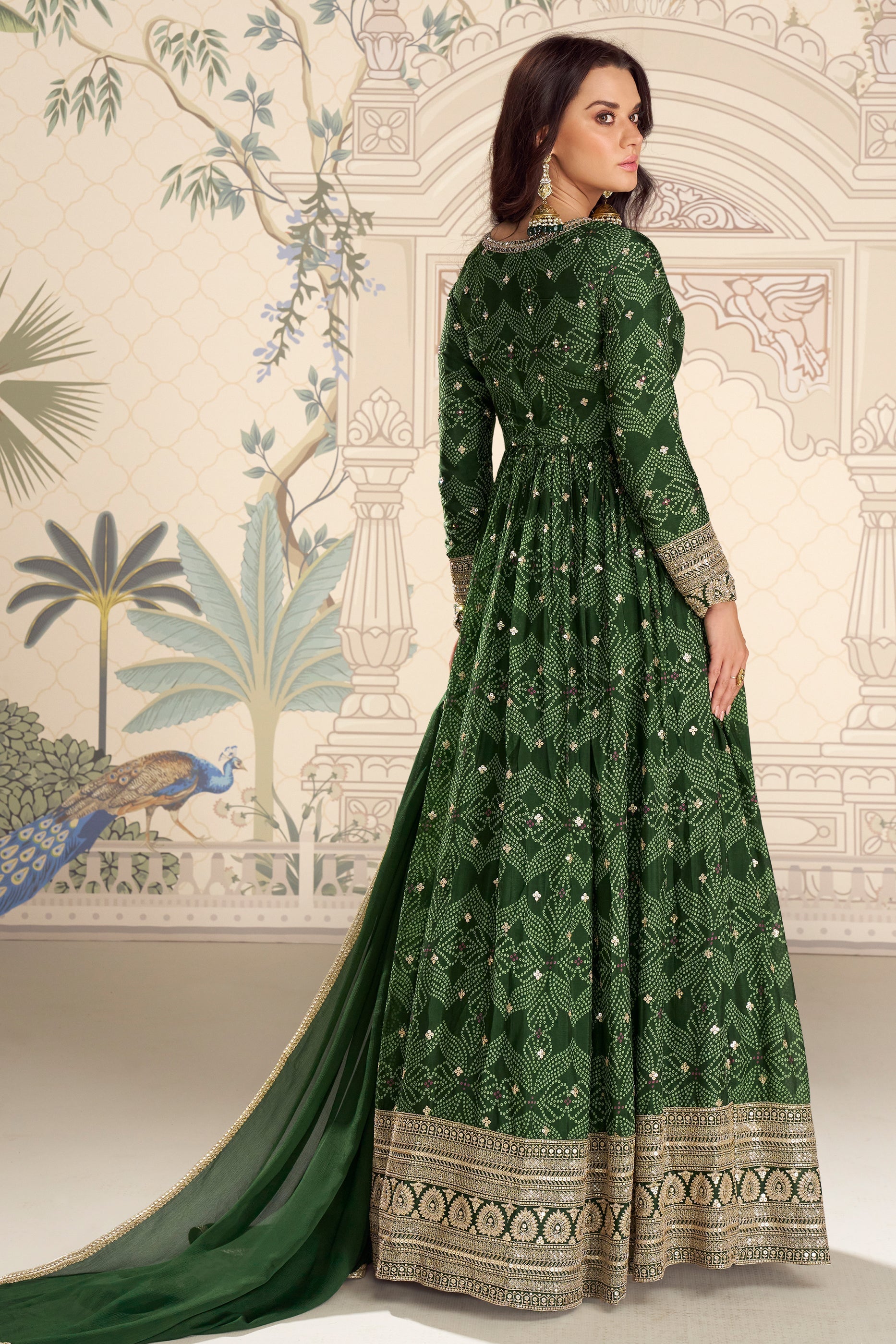 Green Readymade Chinon Gown with Dupatta-SAR11563_4_SareeButa.com