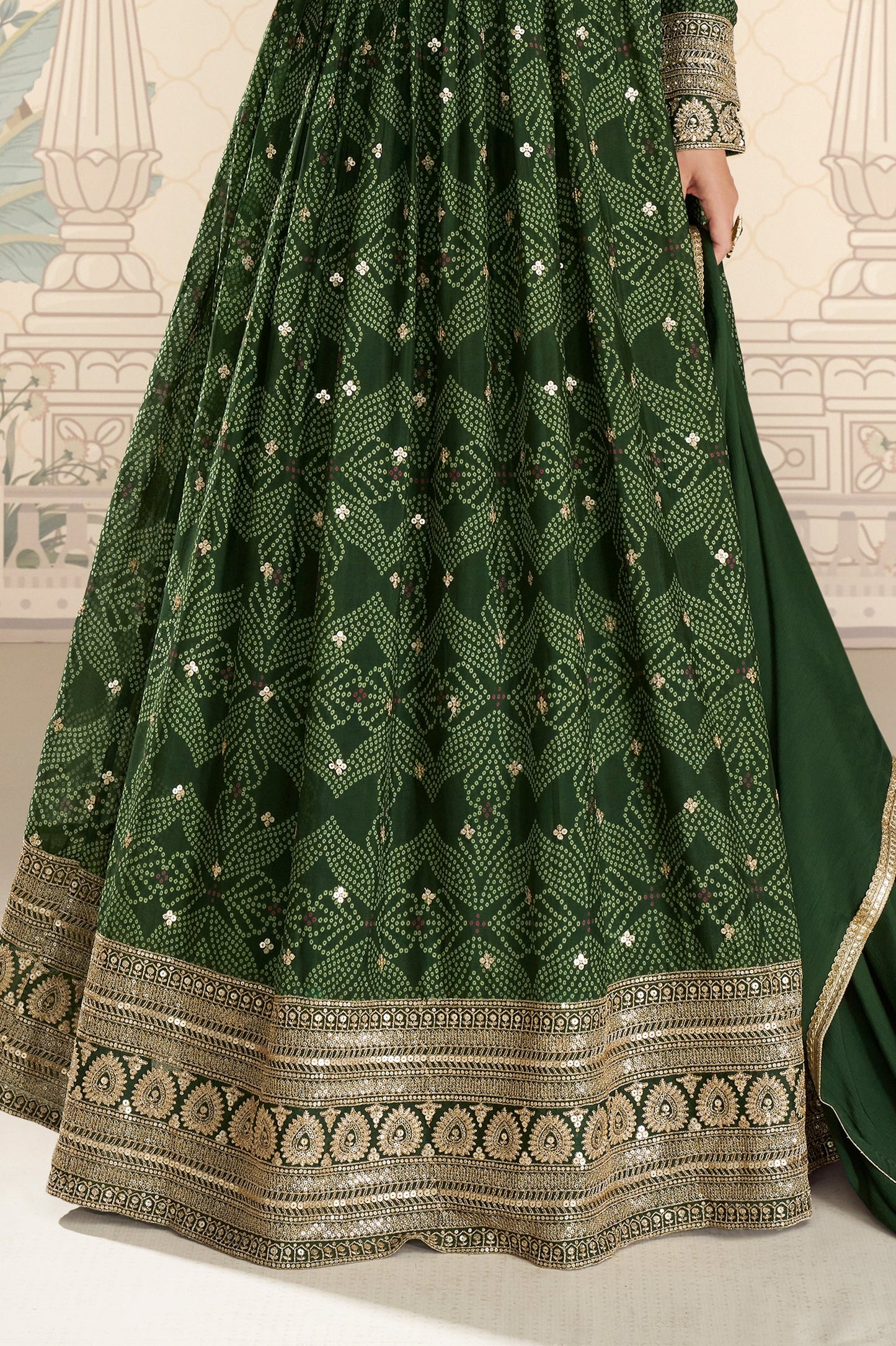 Green Readymade Chinon Gown with Dupatta-SAR11563_5_SareeButa.com