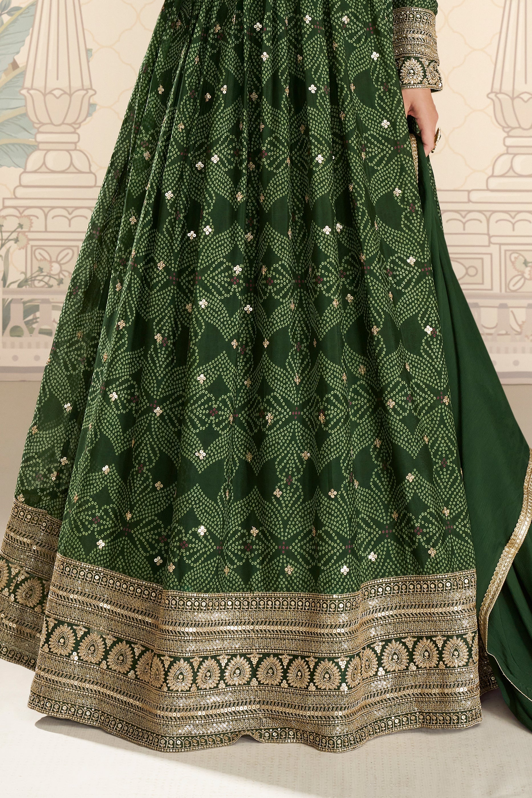 Green Readymade Chinon Gown with Dupatta-SAR11563_5_SareeButa.com