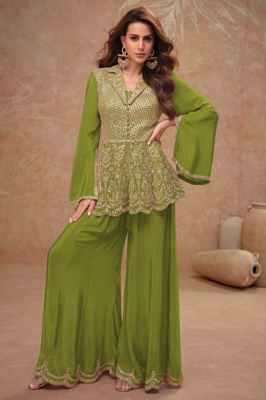 Green Readymade Chinon Palazzo Set-SS505_1_SareeButa.com