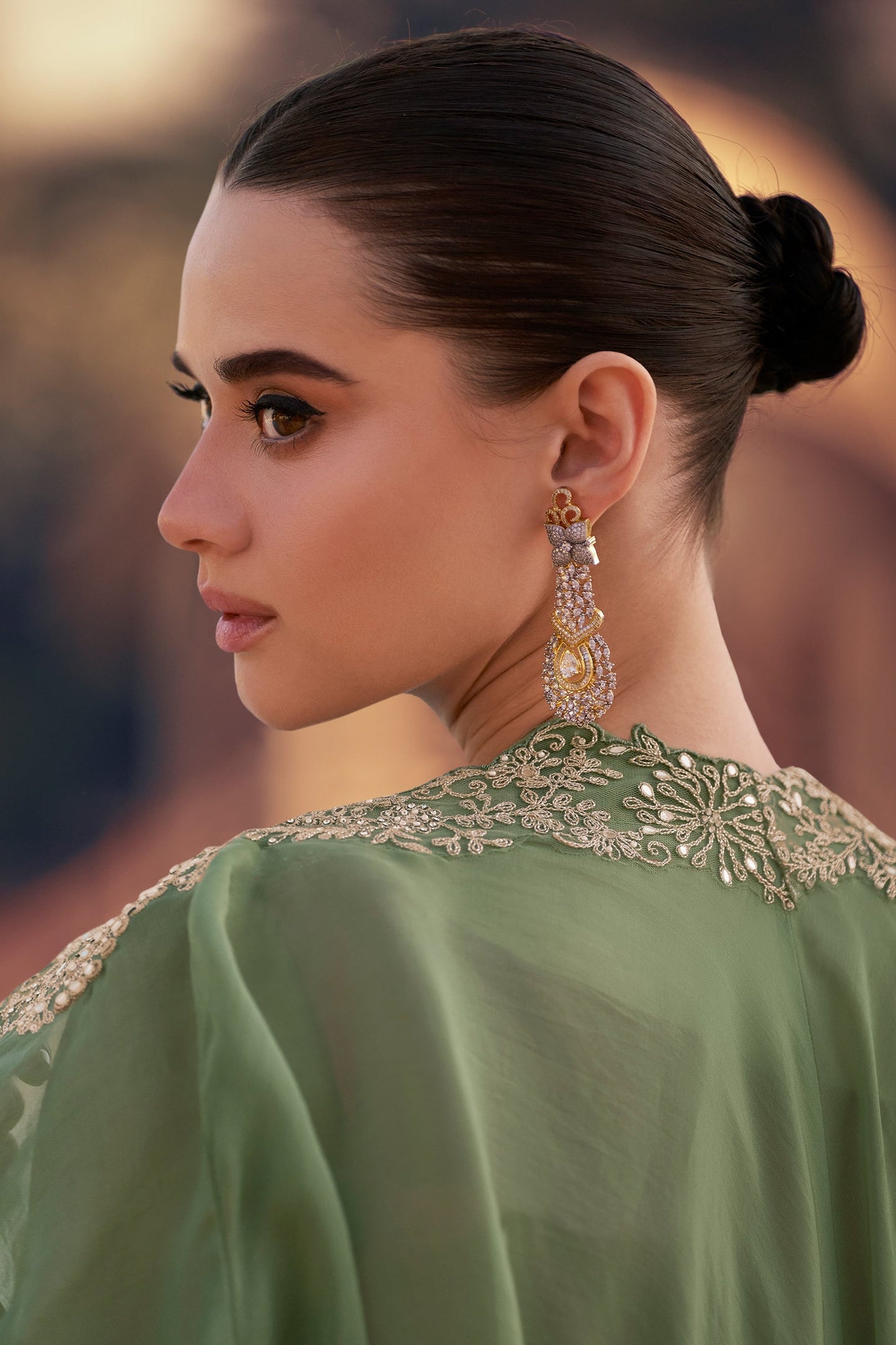 Green Readymade Chinon Palazzo Set with Shrug-SS802_5_SareeButa.com